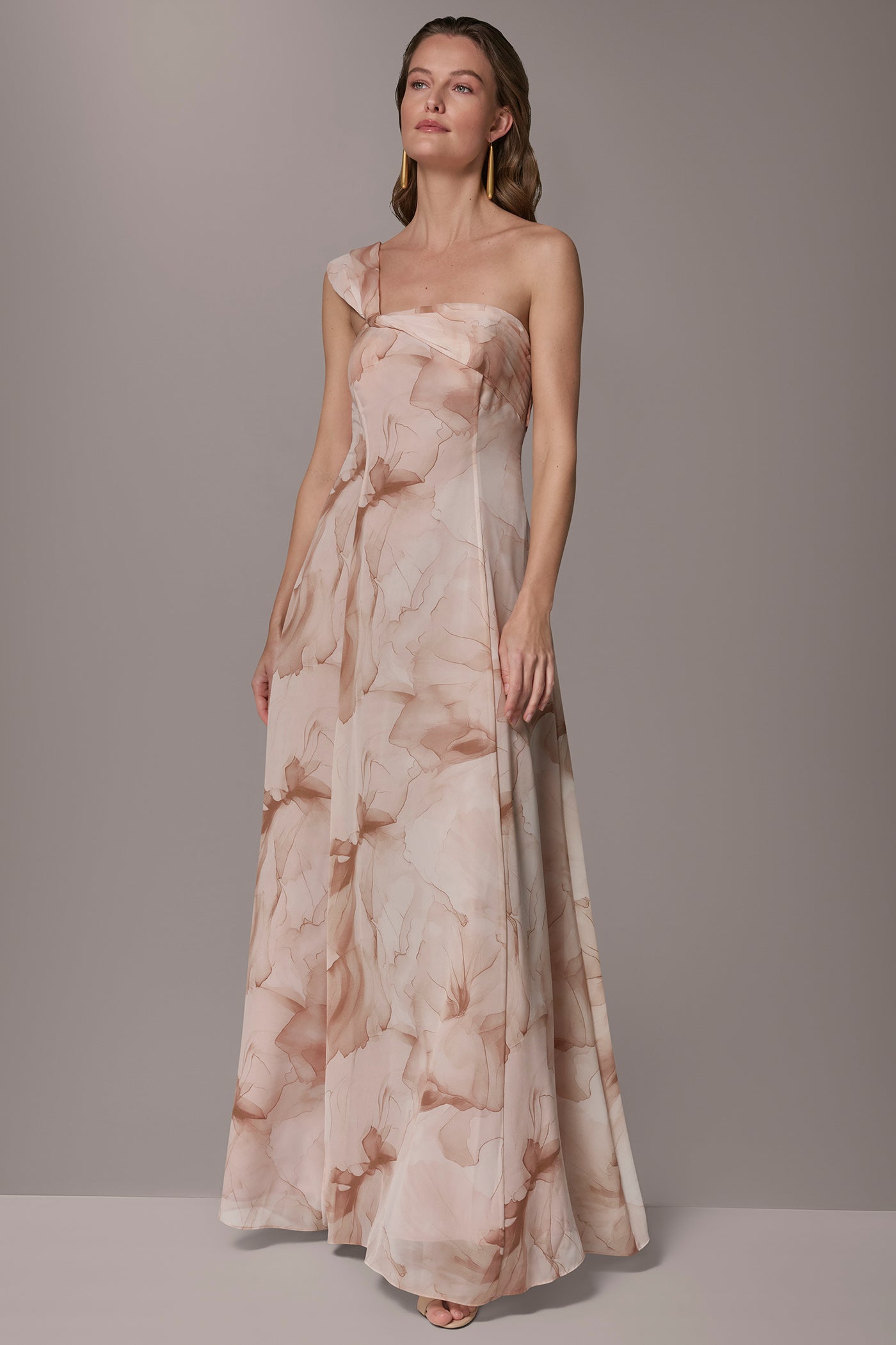 CHIFFON FLORAL ONE-SHOULDER TWIST BALL GOWN VIEW 9 | Dresses & Jumpsuits