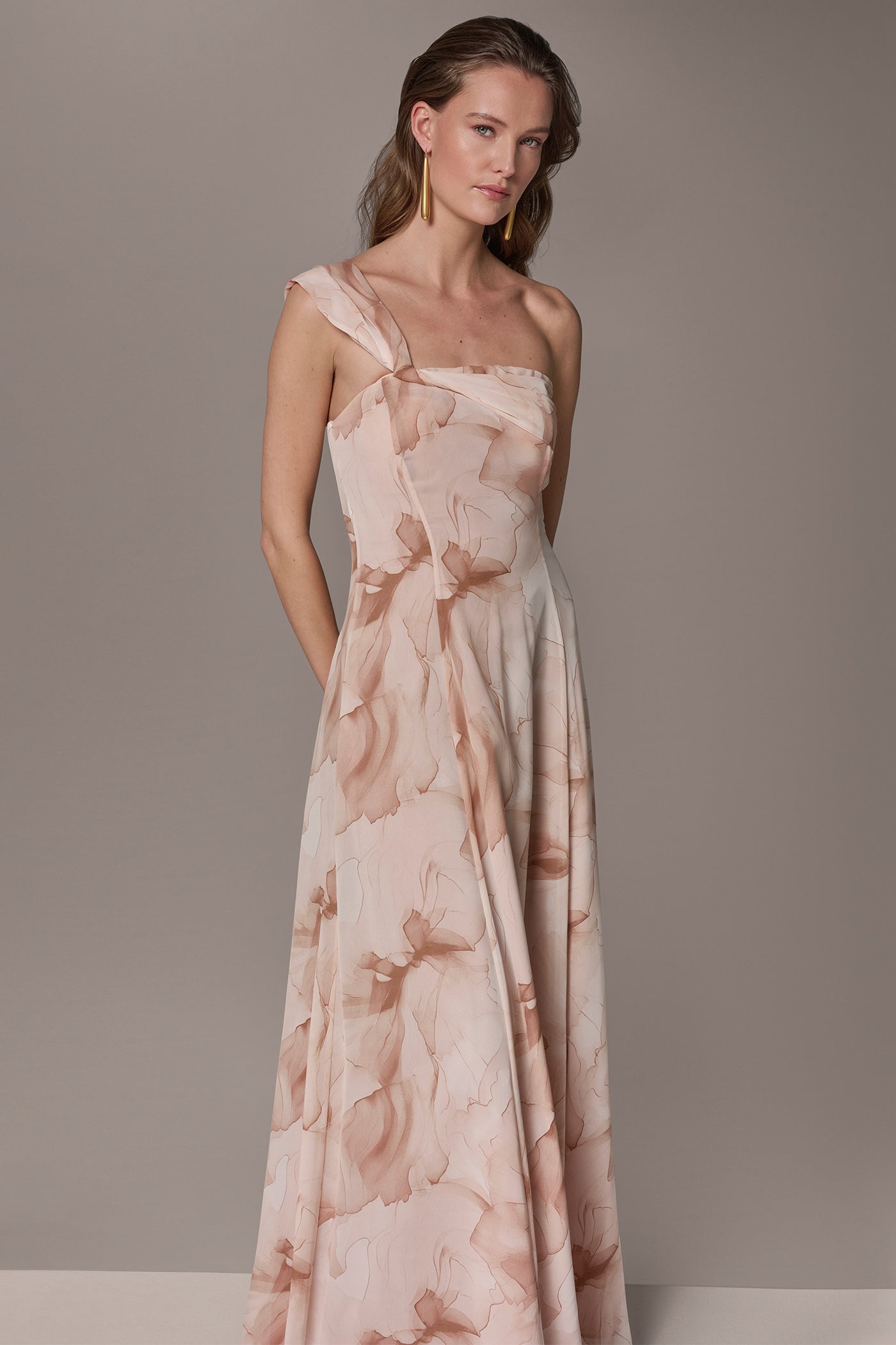 CHIFFON FLORAL ONE-SHOULDER TWIST BALL GOWN VIEW 7 | Dresses & Jumpsuits