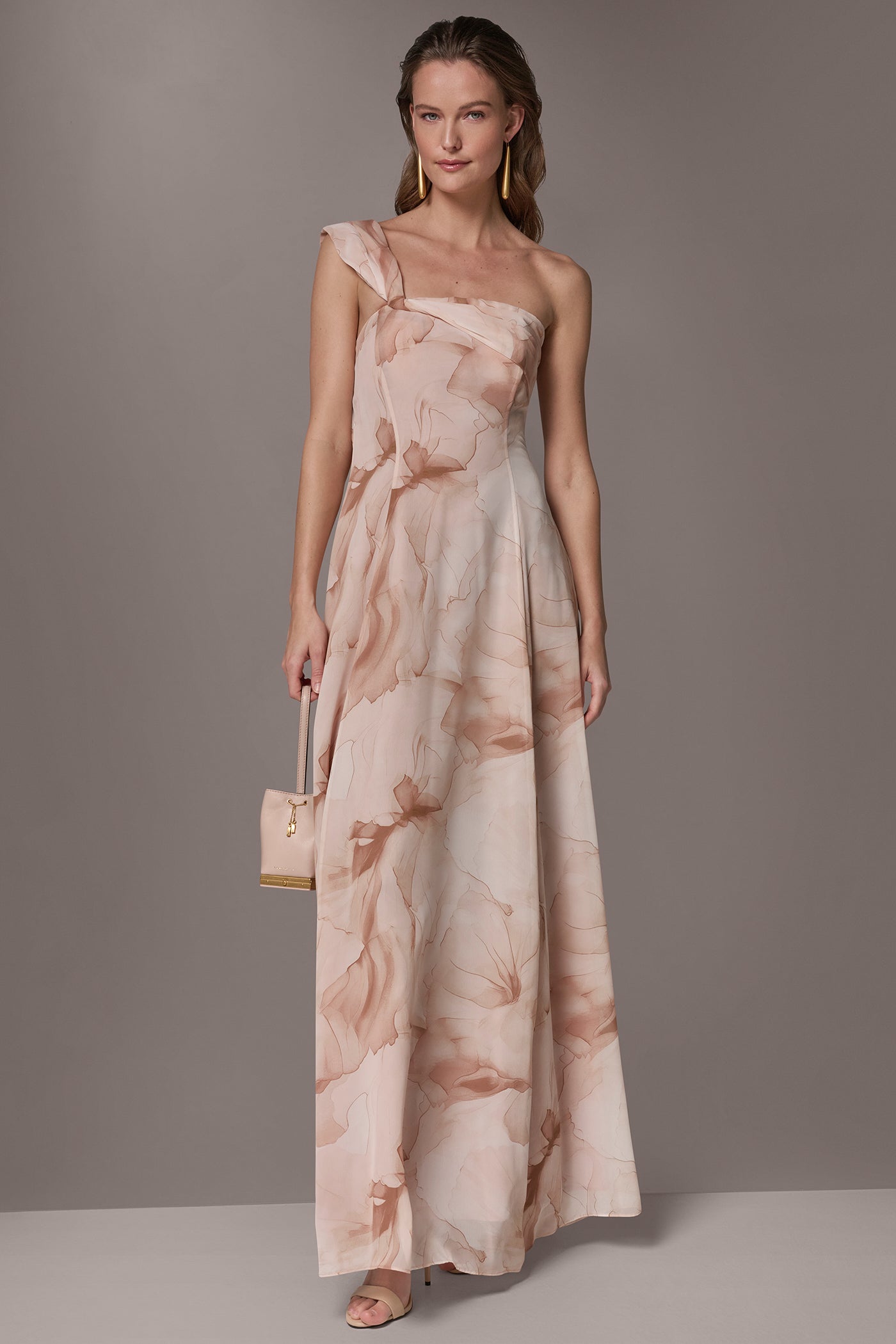 CHIFFON FLORAL ONE-SHOULDER TWIST BALL GOWN VIEW 8 | Dresses & Jumpsuits