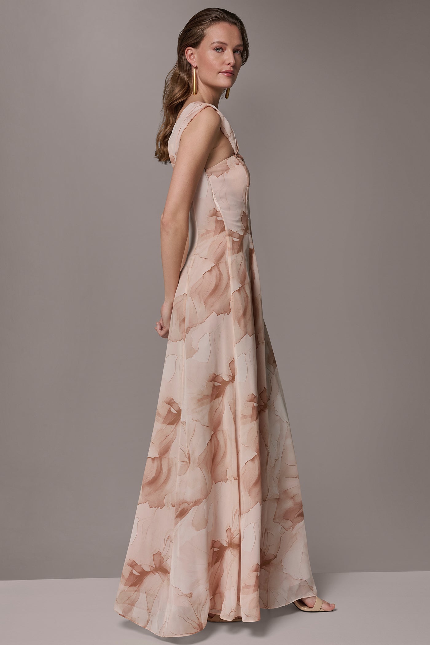 CHIFFON FLORAL ONE-SHOULDER TWIST BALL GOWN VIEW 3 | Dresses & Jumpsuits