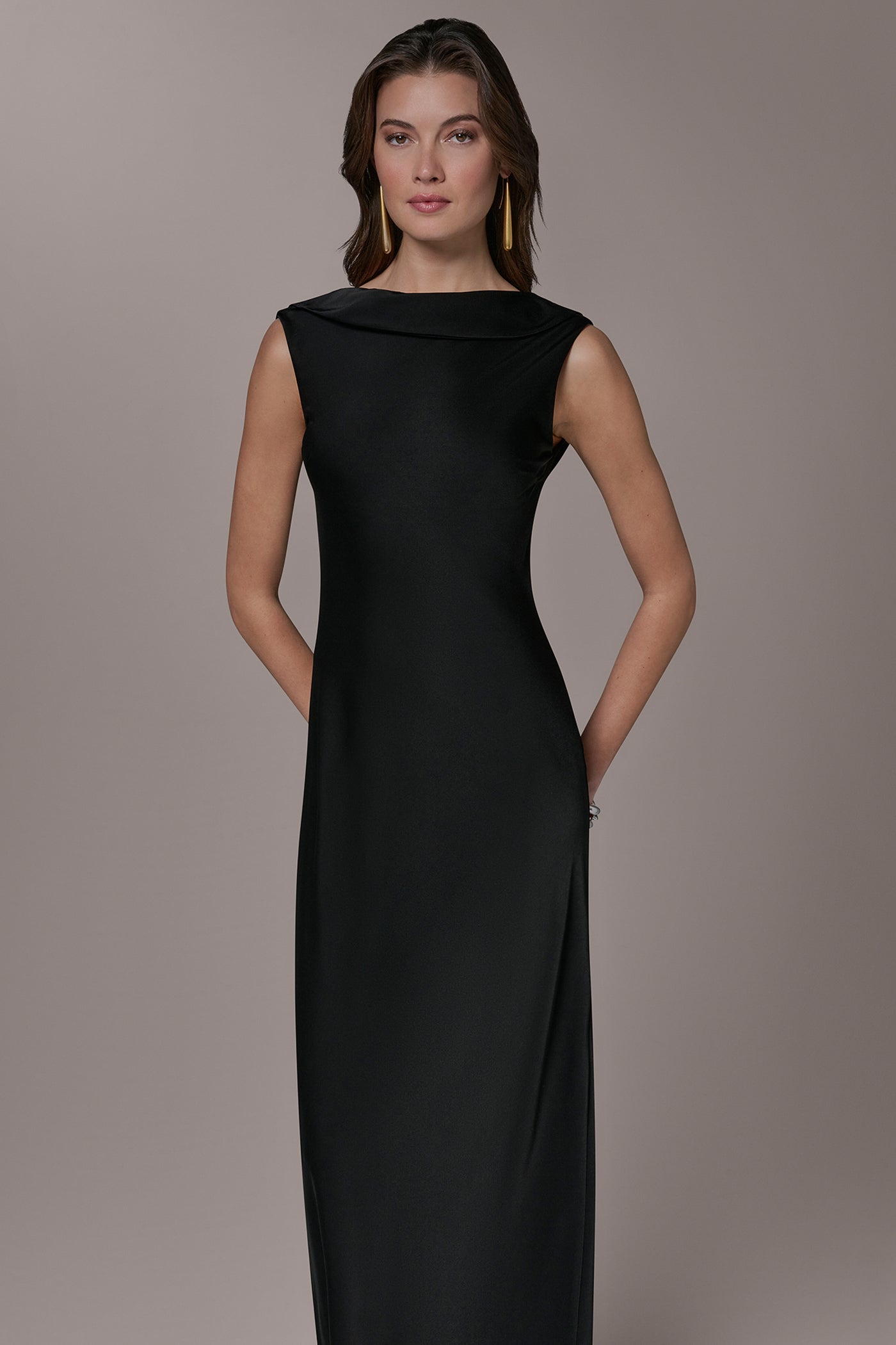 Donna Karan Women's Satin Ruffle Back Gown in Black Donna Karan Women's Satin Ruffle Back Gown in Black