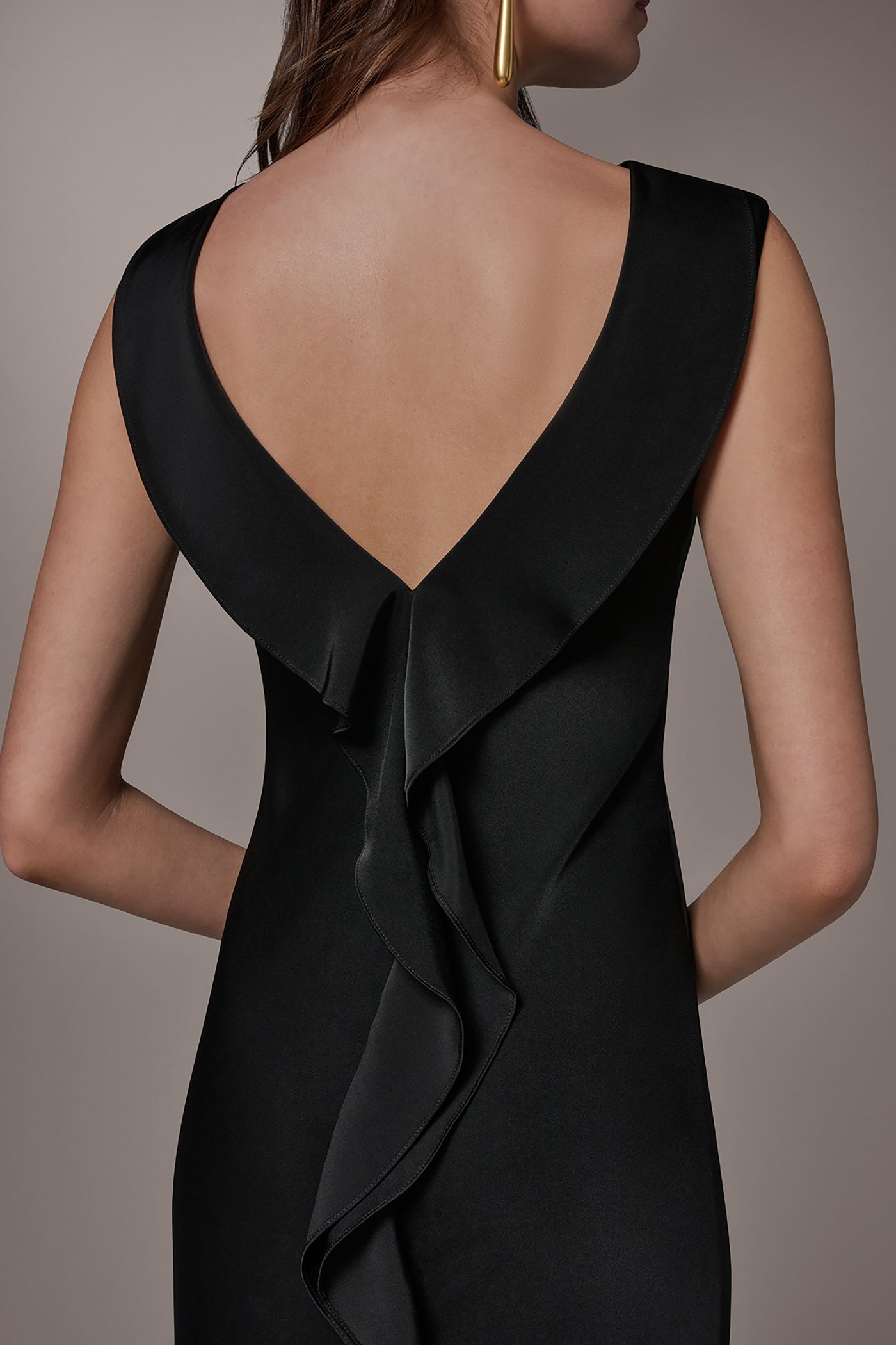 Donna Karan Women's Satin Ruffle Back Gown Dress in Black, Size 10