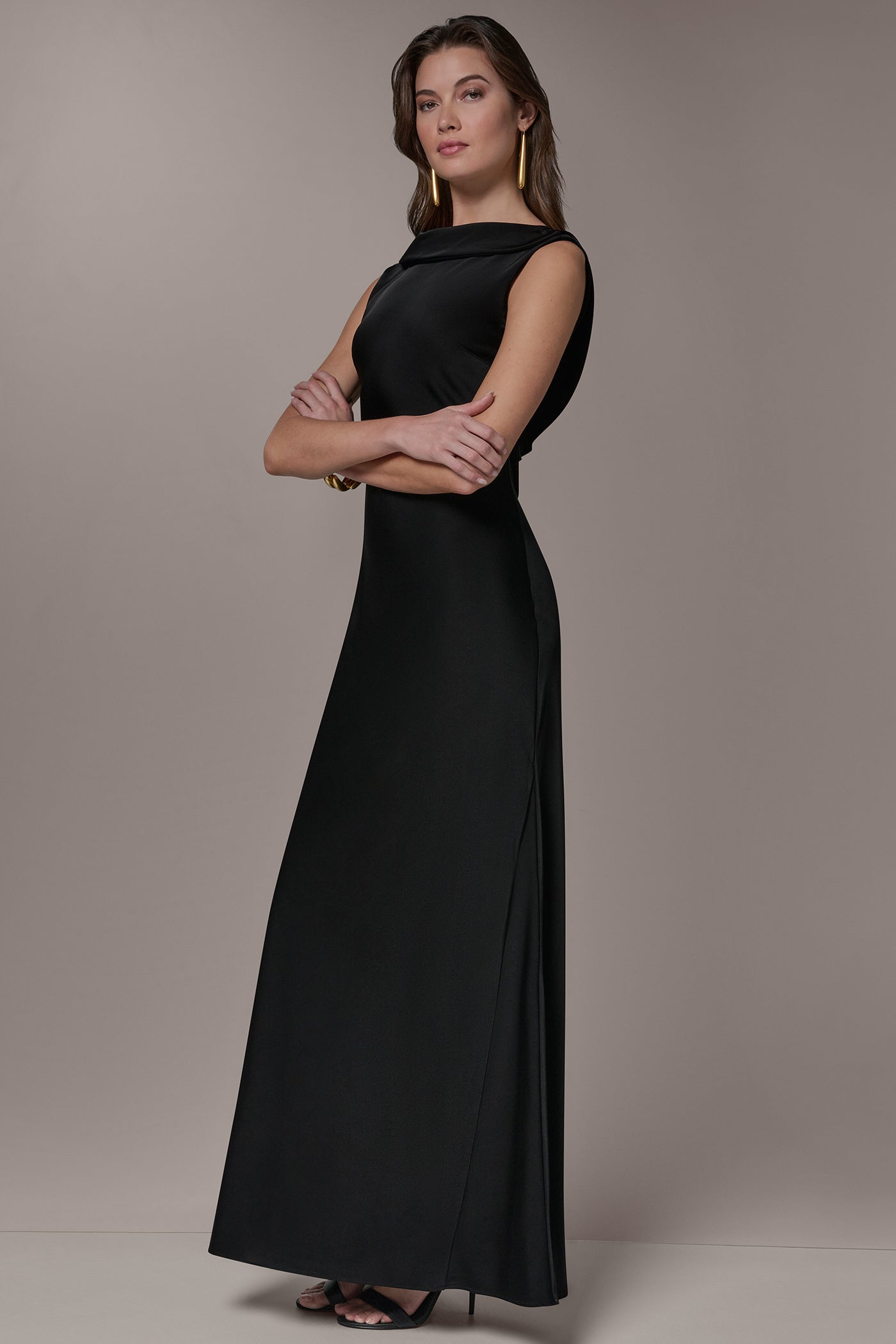 Donna Karan Women's Satin Ruffle Back Gown in Black Donna Karan Women's Satin Ruffle Back Gown in Black