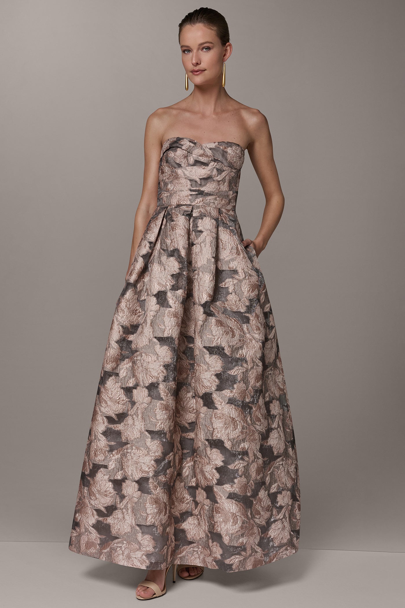 FLORAL-JACQUARD STRAPLESS BALL GOWN | View 1 | New clothing