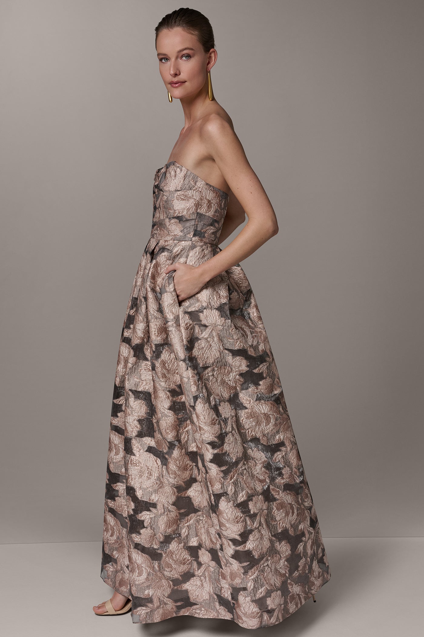 FLORAL-JACQUARD STRAPLESS BALL GOWN VIEW 3 | New clothing