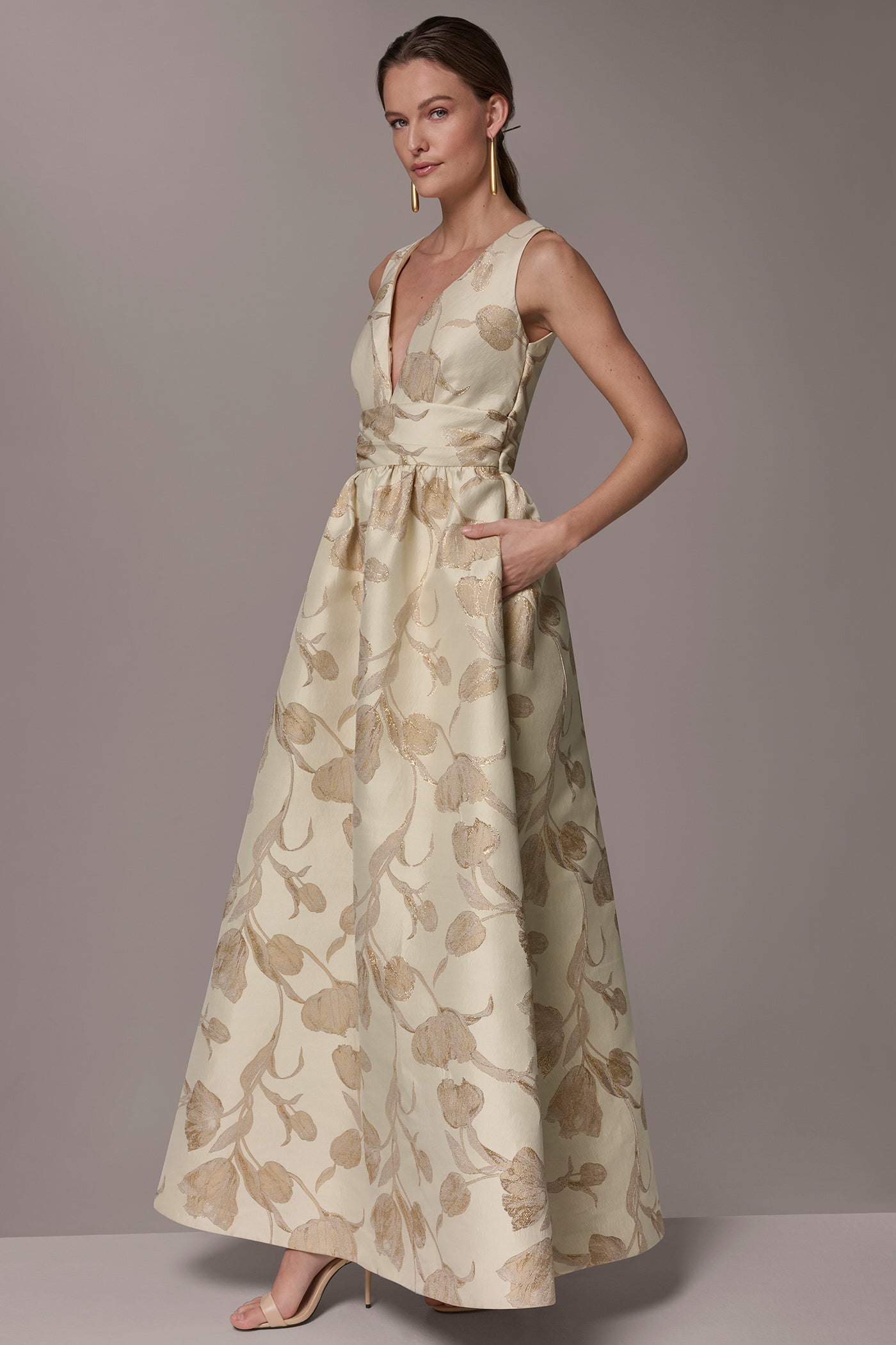 FLORAL-JACQUARD A-LINE BALL GOWN VIEW 3 | Dresses & Jumpsuits