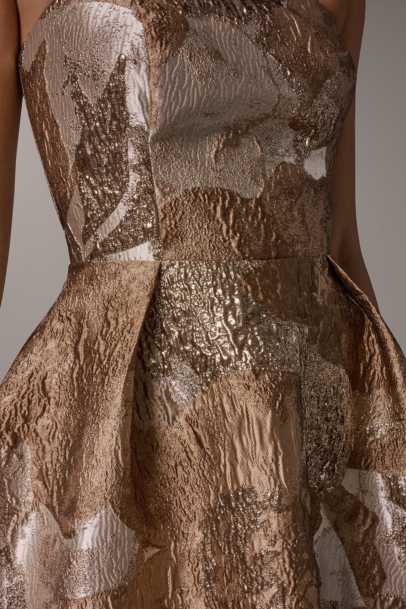 BROCADE STRAPLESS PLEATED MIDI GOWN VIEW 6 | Dresses & Jumpsuits