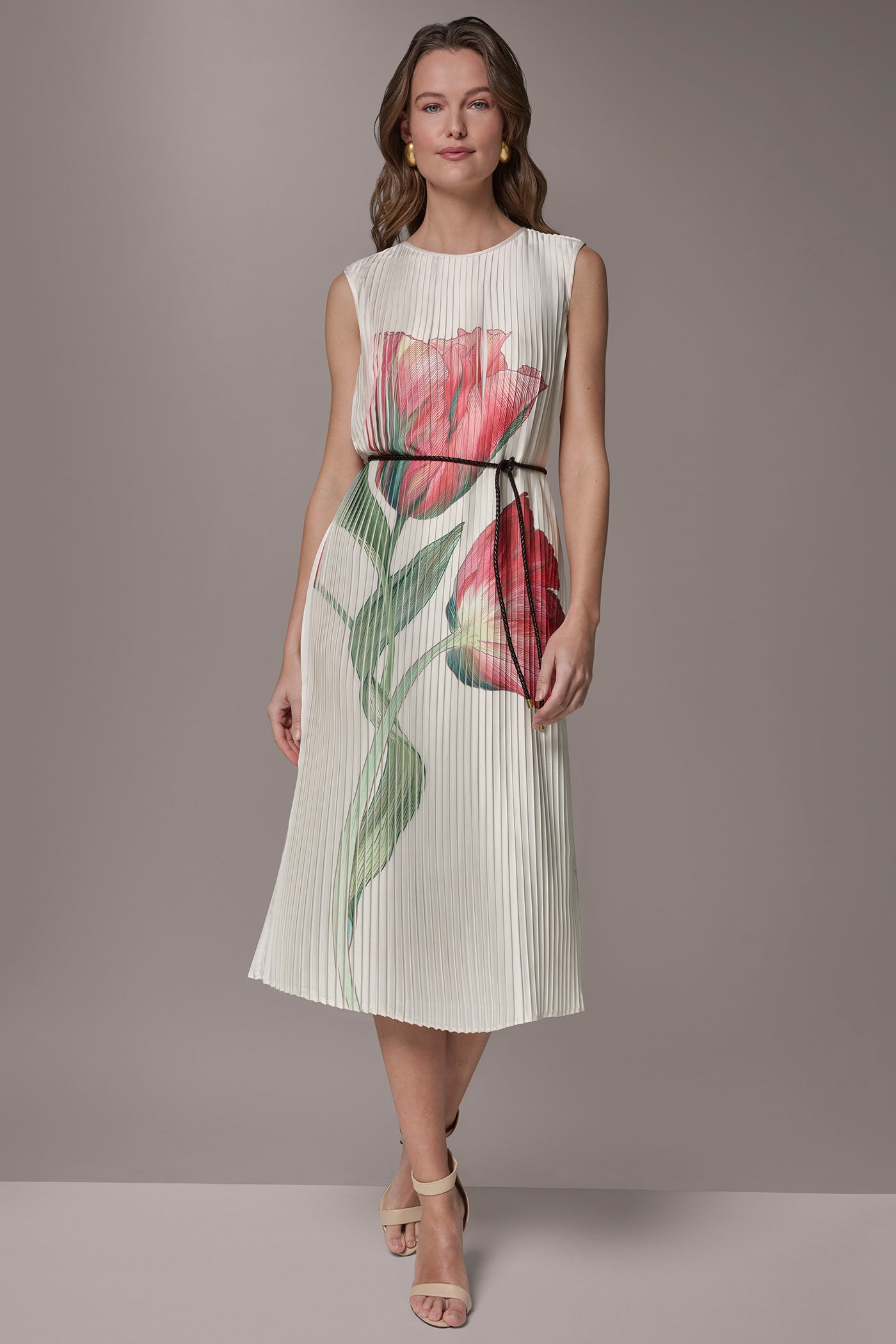 FLORAL PLEATED MIDI A-LINE DRESS | View 1 | New clothing