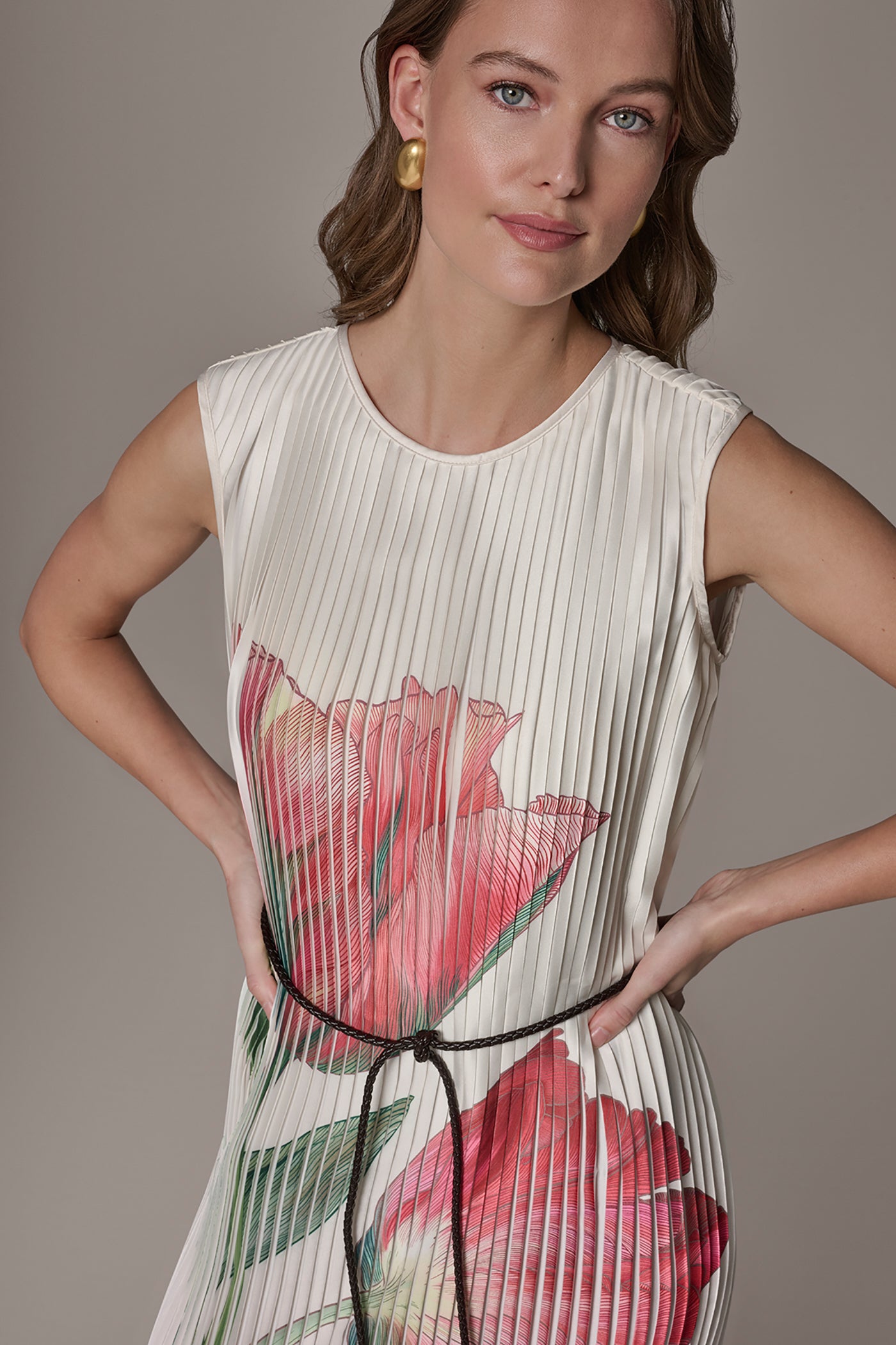 Floral Pleated Midi A Line Dress | A-Line Dress | Donna Karan Floral Pleated Midi A Line Dress | A-Line Dress | Donna Karan