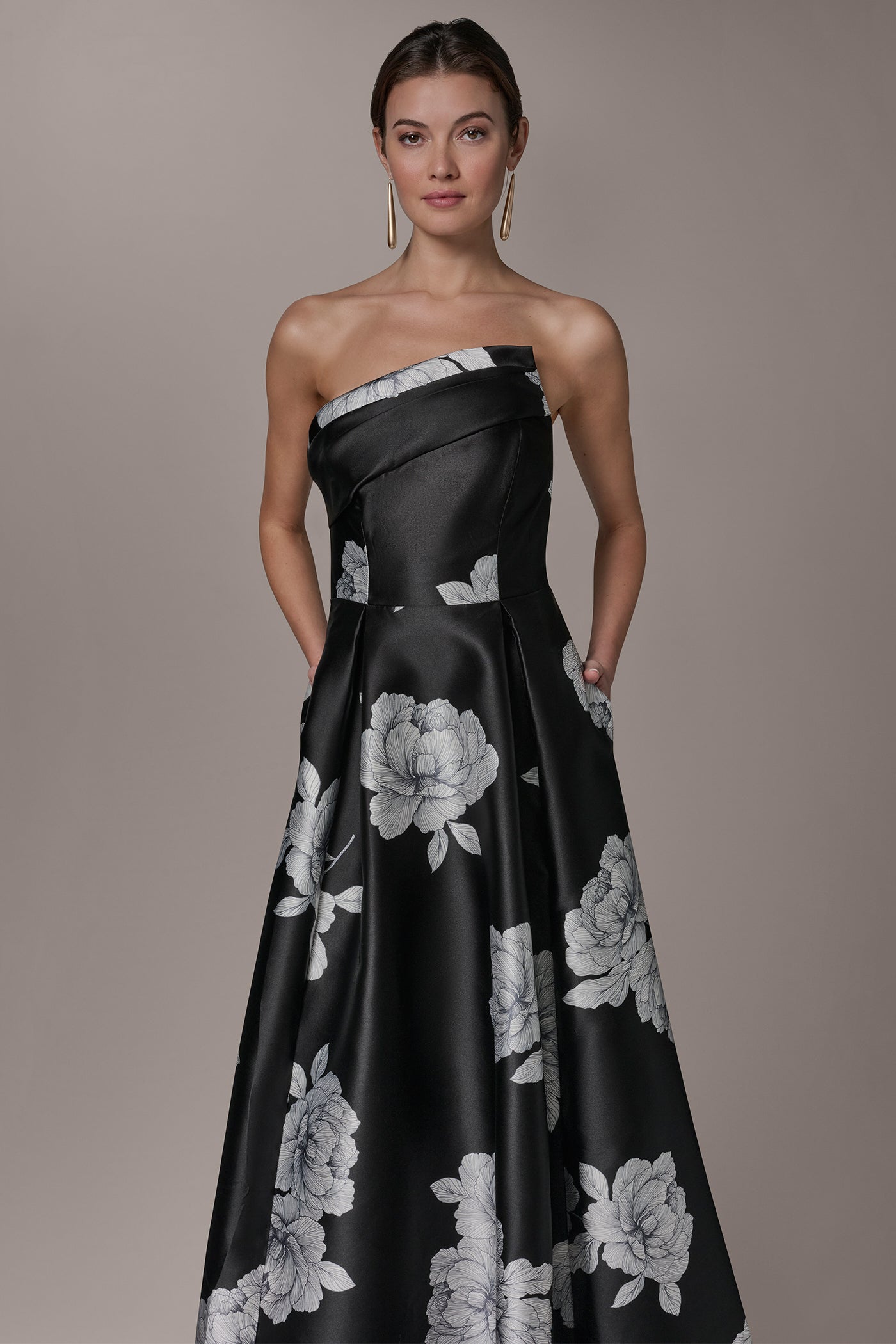 MIKADO FLORAL STRAPLESS BALL GOWN VIEW 6 | New Arrivals