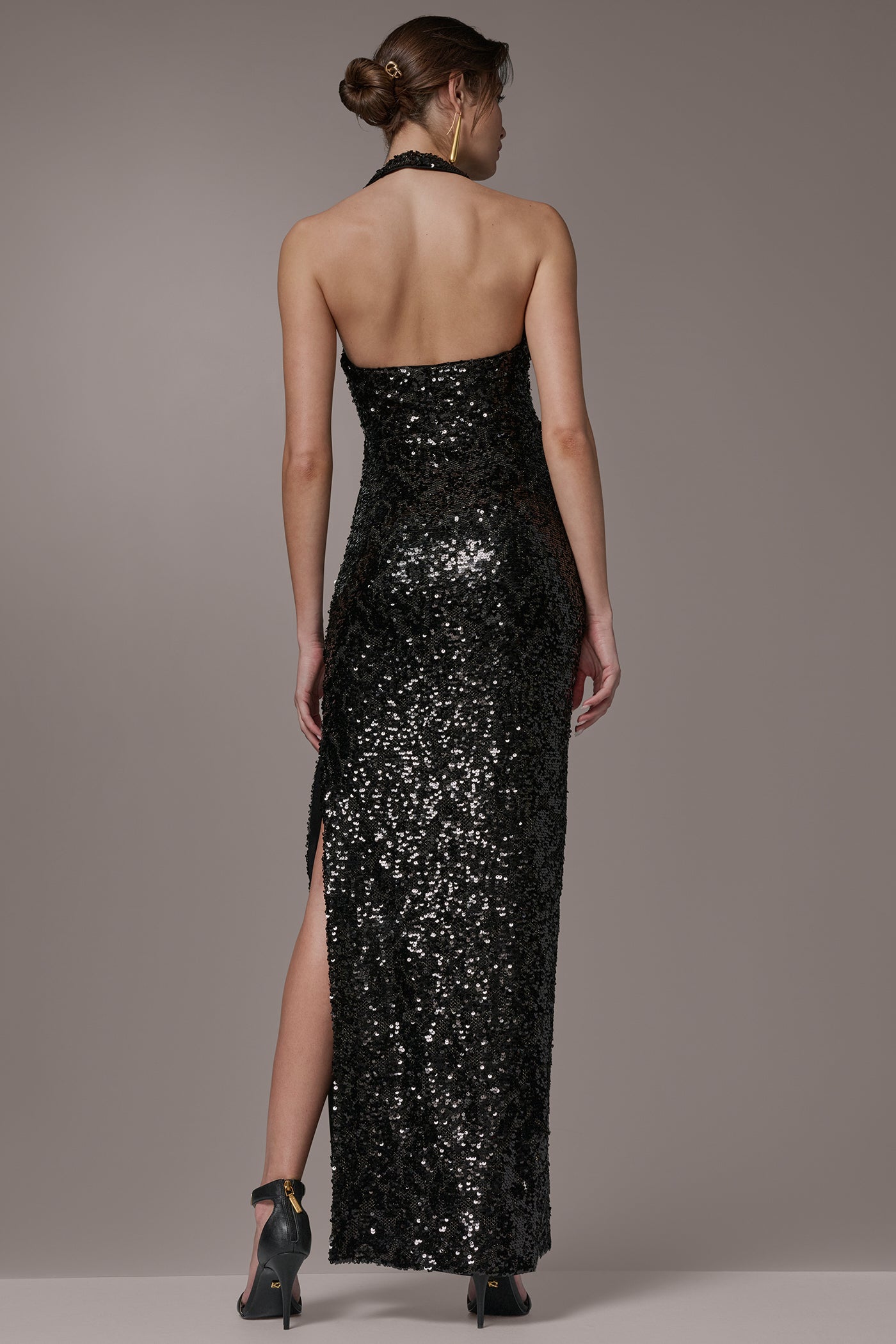 Donna Karan Women's Sequin Halter Gown Dress in Black Donna Karan Women's Sequin Halter Gown Dress in Black