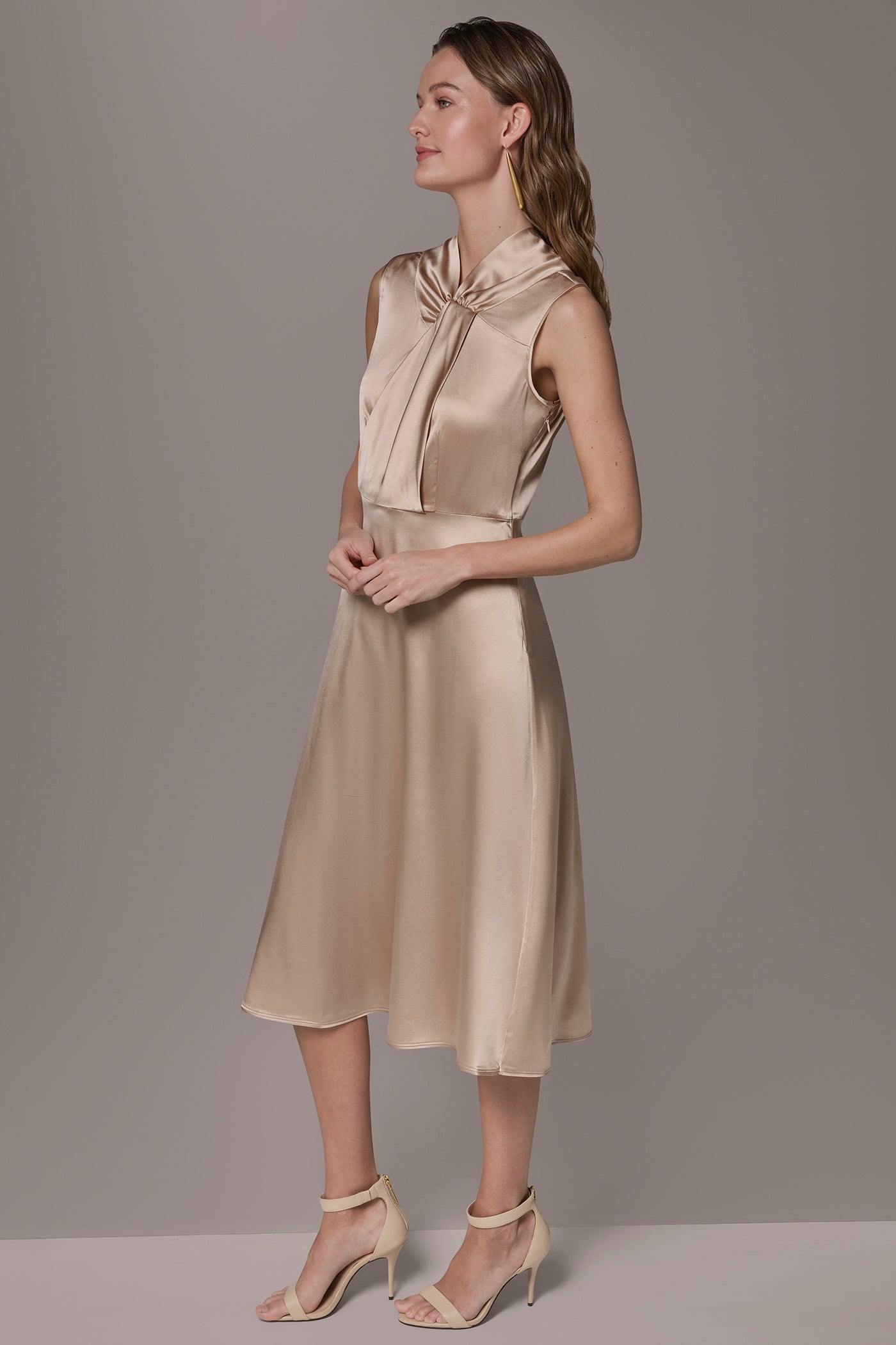SILK-CHARMEUSE MIDI A-LINE DRESS VIEW 3 | Dresses & Jumpsuits