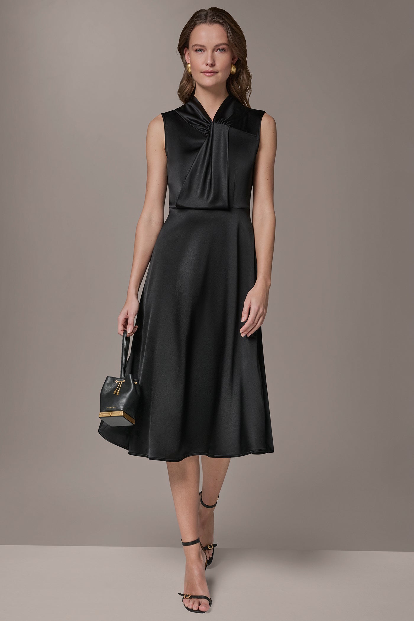 Donna Karan Women's Silk-Charmeuse Midi A-Line Dress in Black Donna Karan Women's Silk-Charmeuse Midi A-Line Dress in Black