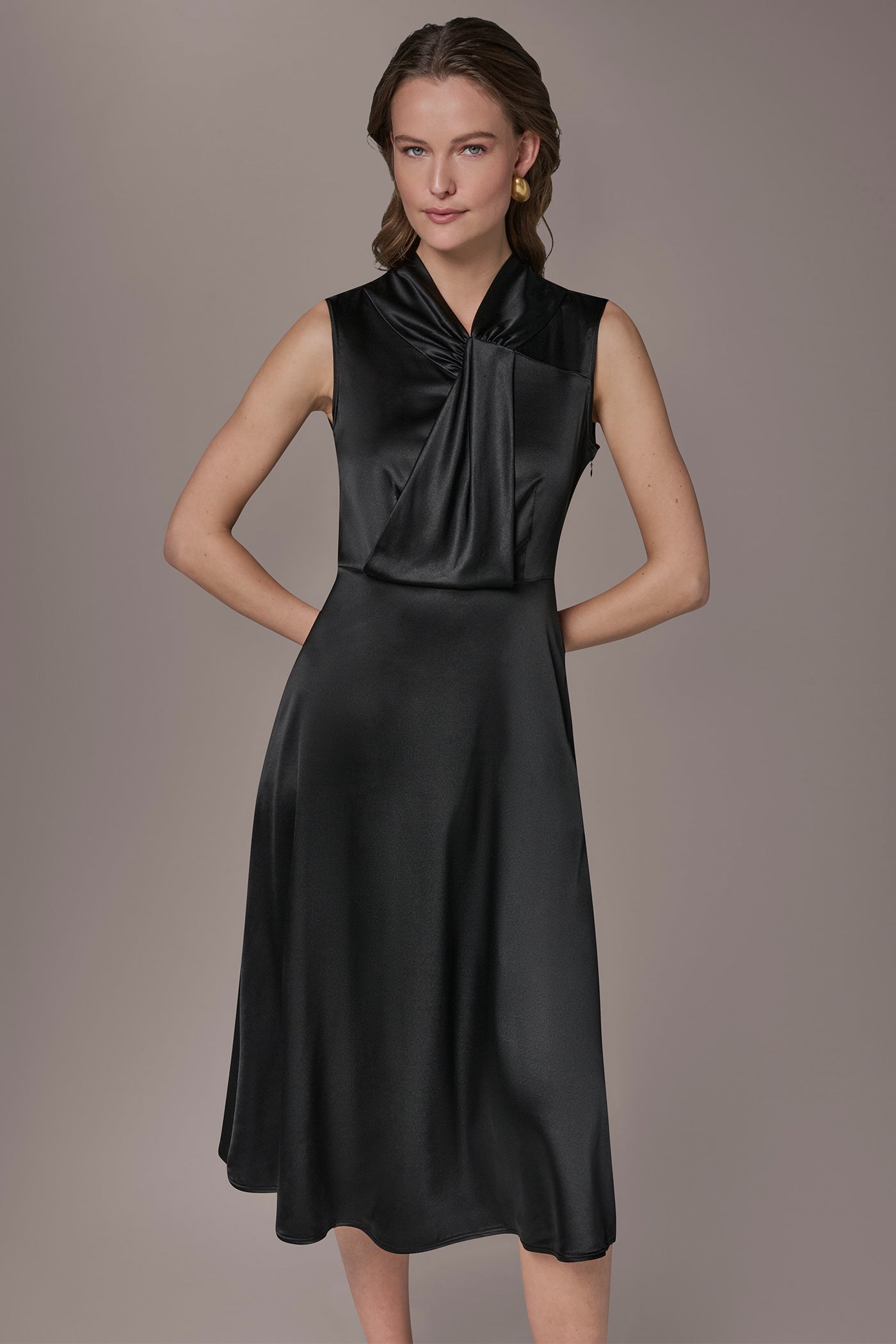 Donna Karan Women's Silk-Charmeuse Midi A-Line Dress in Black Donna Karan Women's Silk-Charmeuse Midi A-Line Dress in Black
