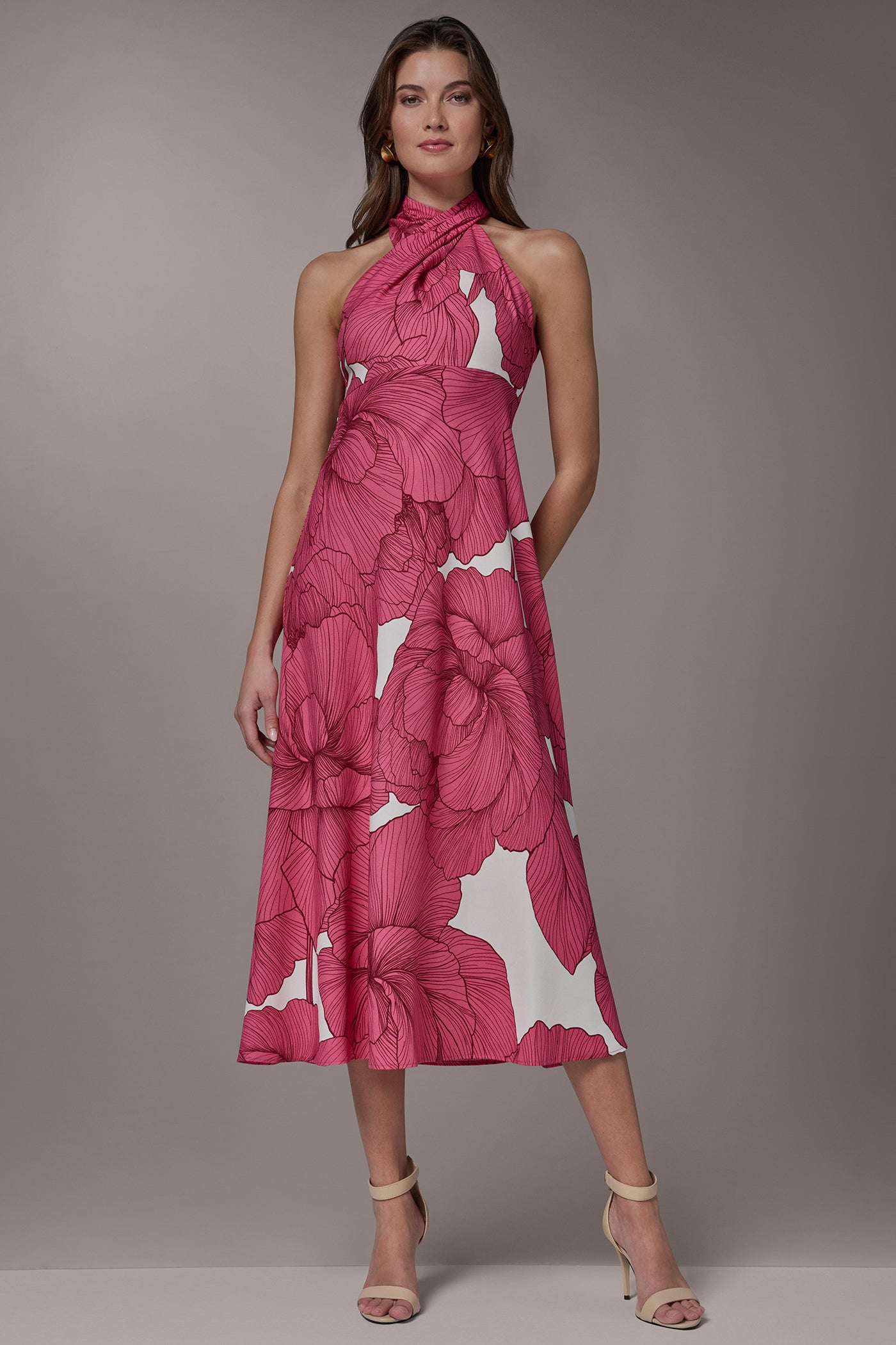 FLORAL MIDI A-LINE HALTER DRESS | View 1 | Dresses & Jumpsuits