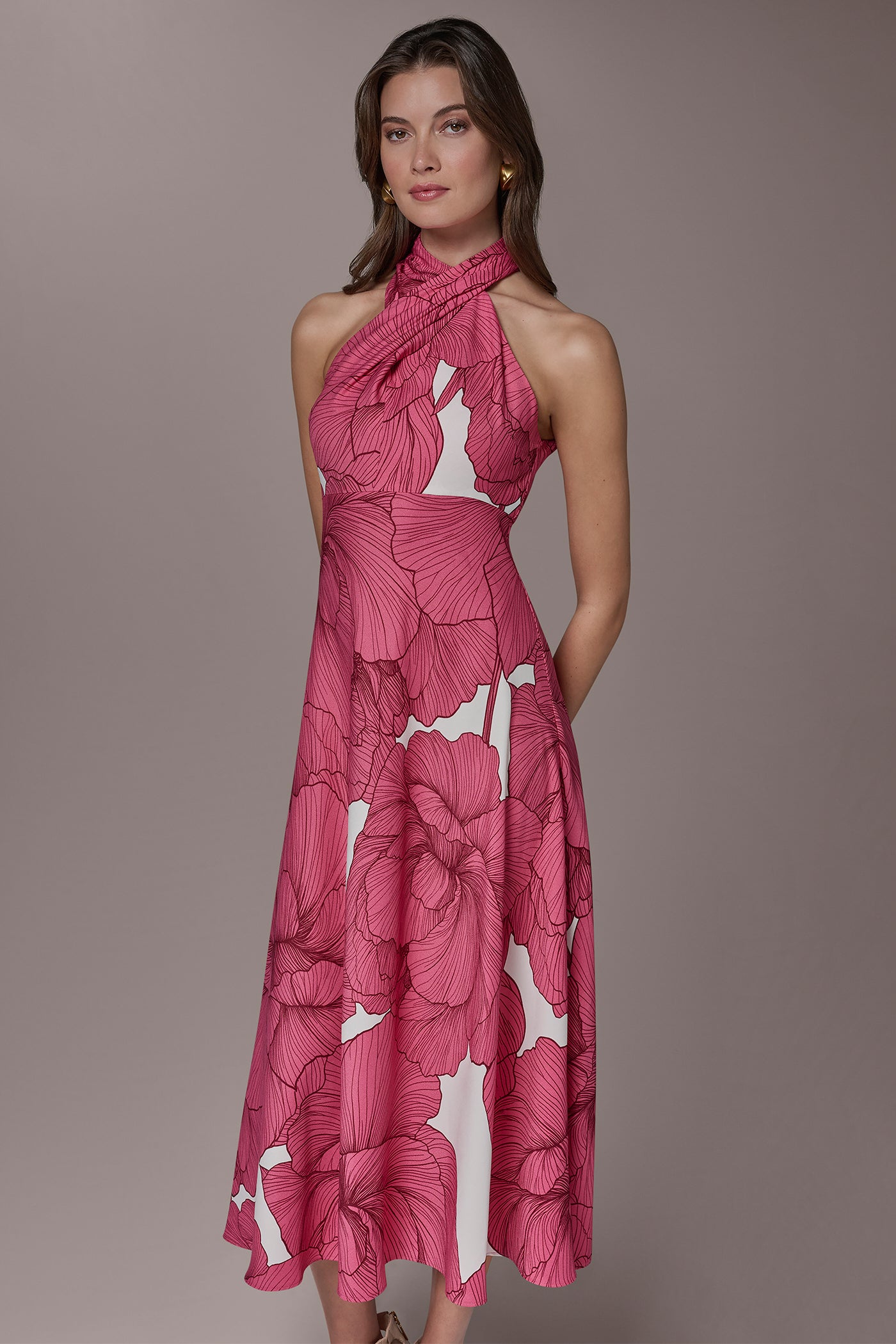 Floral Midi A Line Halter Dress | Donna Karan Floral Midi A Line Halter Dress | Donna Karan