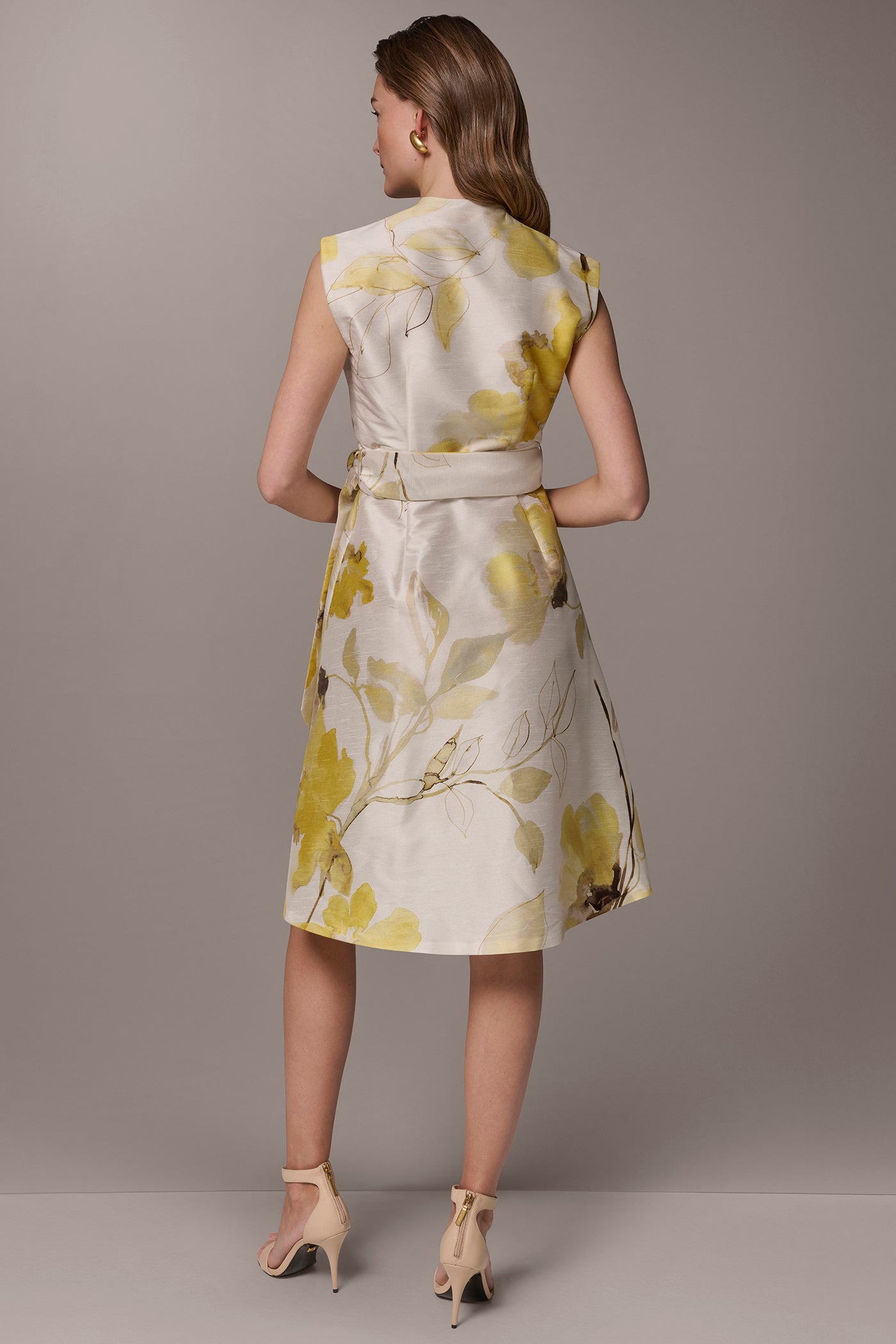 Donna Karan Women's Floral Jacquard Wrap-Effect Midi Dress in Limoncello Multi Donna Karan Women's Floral Jacquard Wrap-Effect Midi Dress in Limoncello Multi