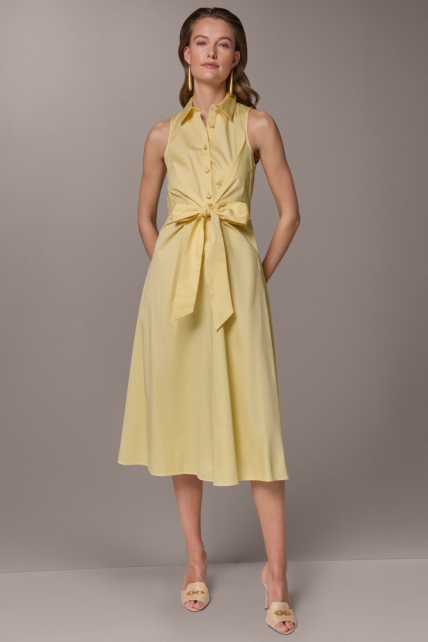 FRONT ROUCHED A LINE MIDI SHIRT DRESS | View 1 | New clothing