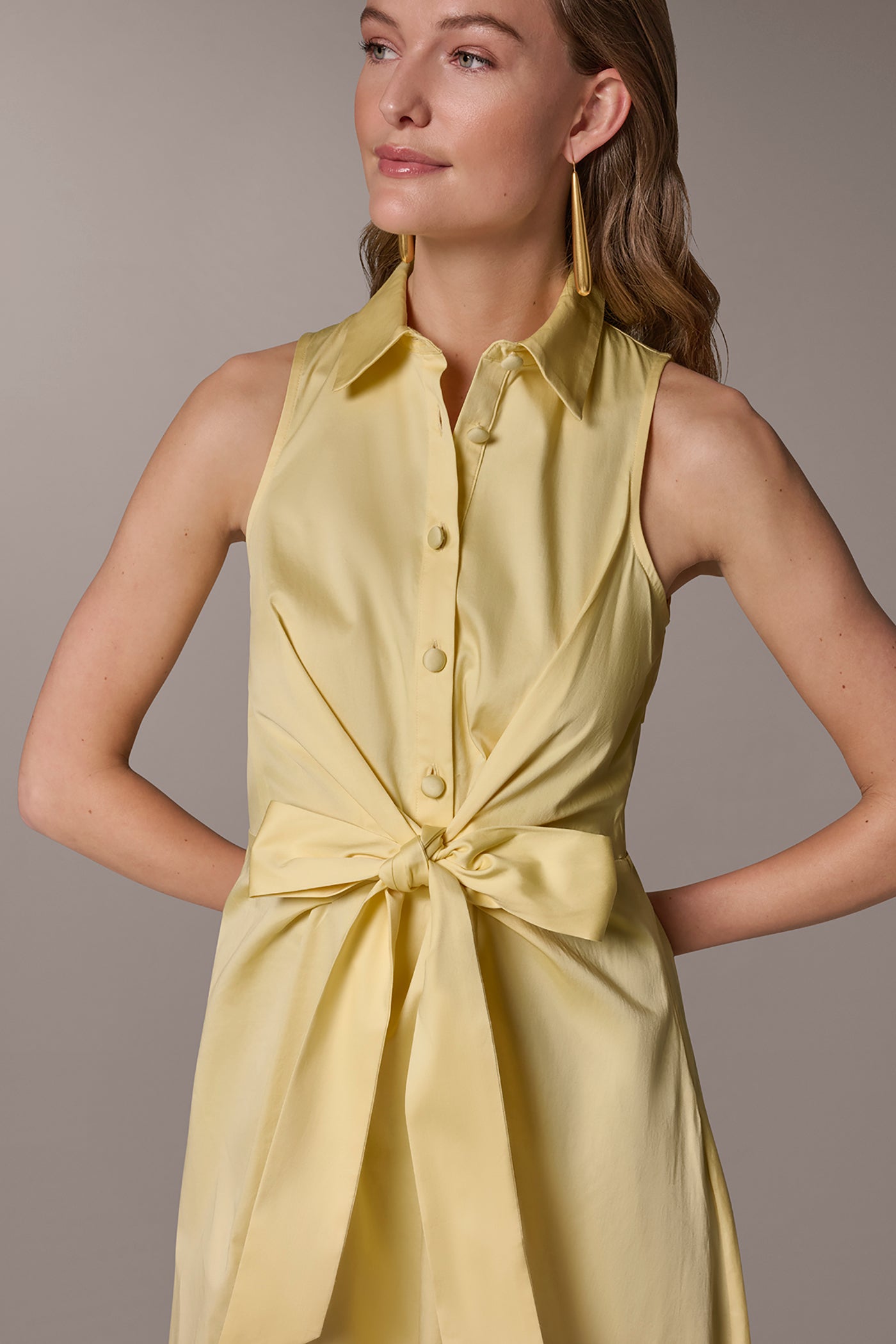 Donna Karan Women's Cotton-Sateen Midi Shirt Dress in Panna Cotta Donna Karan Women's Cotton-Sateen Midi Shirt Dress in Panna Cotta