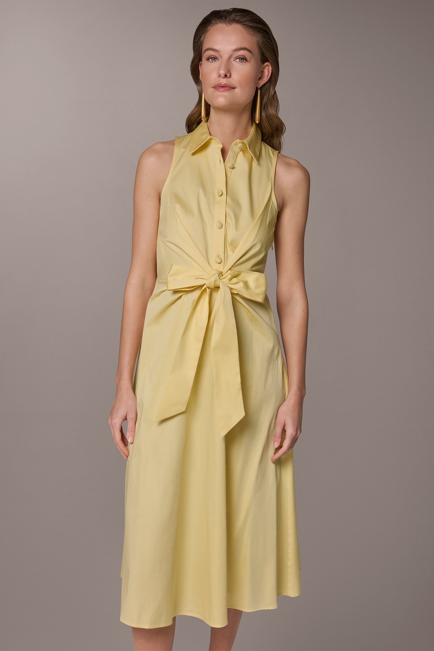 FRONT ROUCHED A LINE MIDI SHIRT DRESS VIEW 6 | New clothing