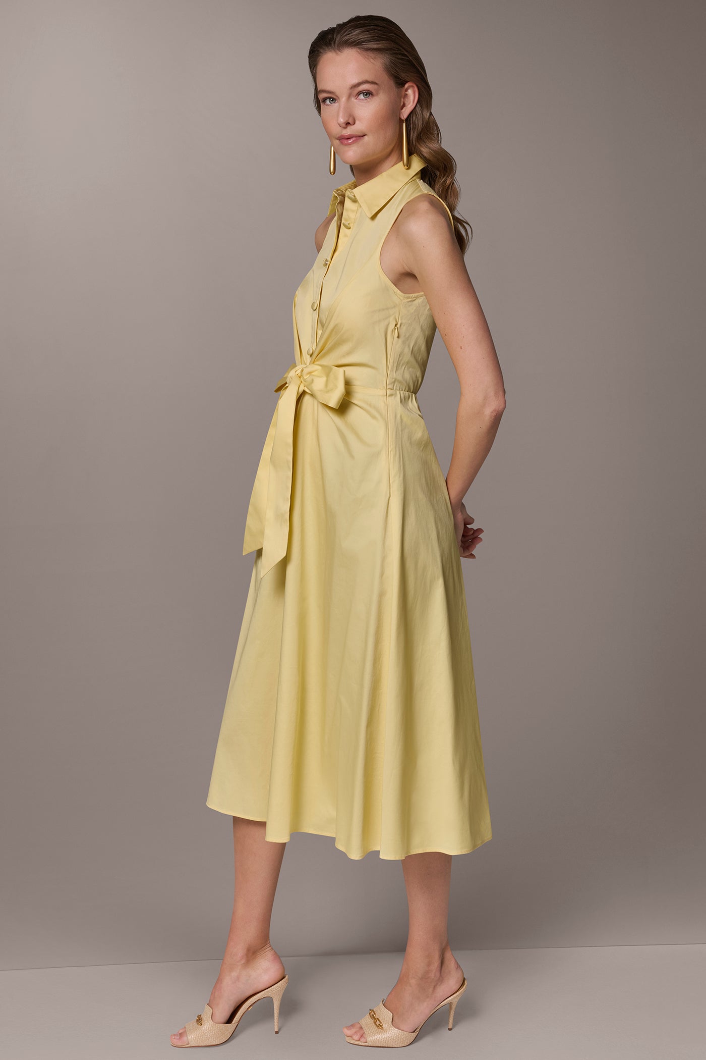 Donna Karan Women's Cotton-Sateen Midi Shirt Dress in Panna Cotta Donna Karan Women's Cotton-Sateen Midi Shirt Dress in Panna Cotta