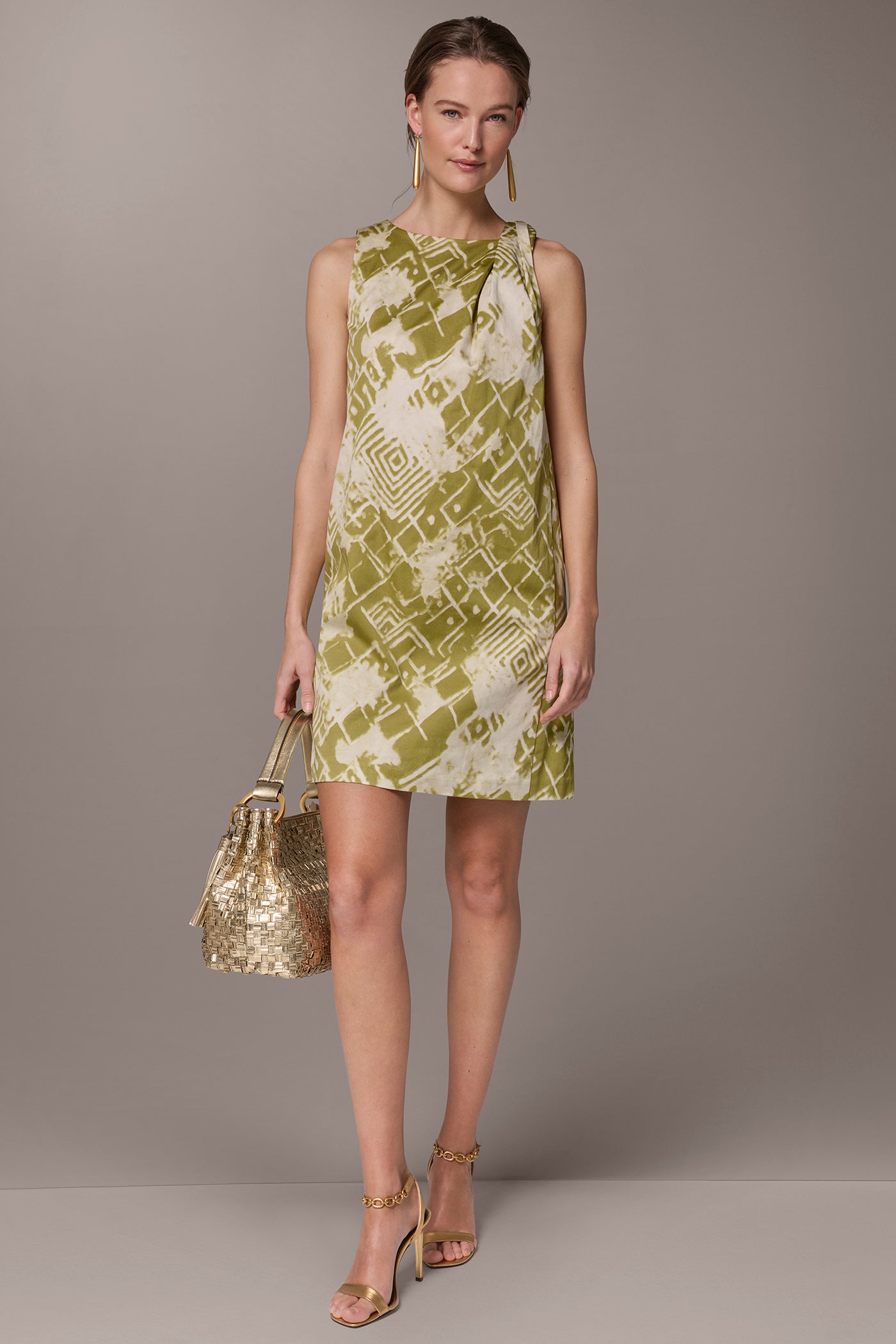 COTTON-SATEEN TWIST SHOULDER SHIFT DRESS VIEW 8 | All Products