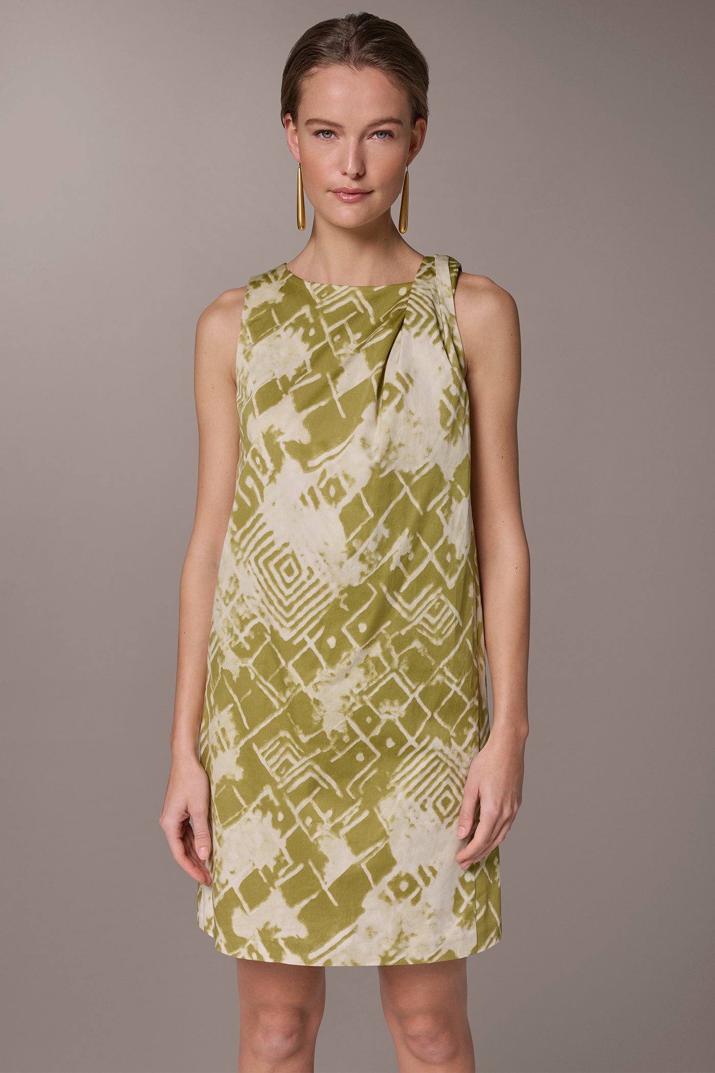 COTTON-SATEEN TWIST SHOULDER SHIFT DRESS VIEW 4 | All Products