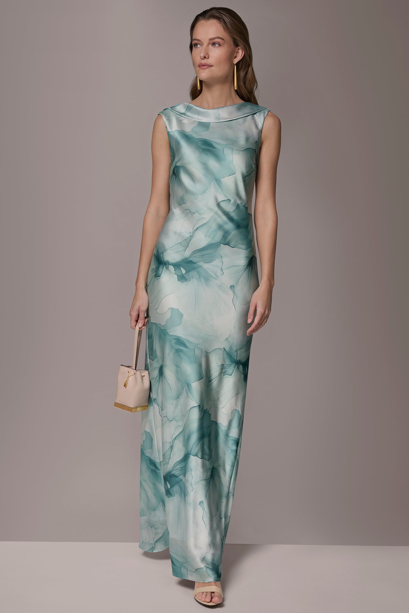 JEWEL-NECK CHARMEUSE GOWN | View 1 | New clothing