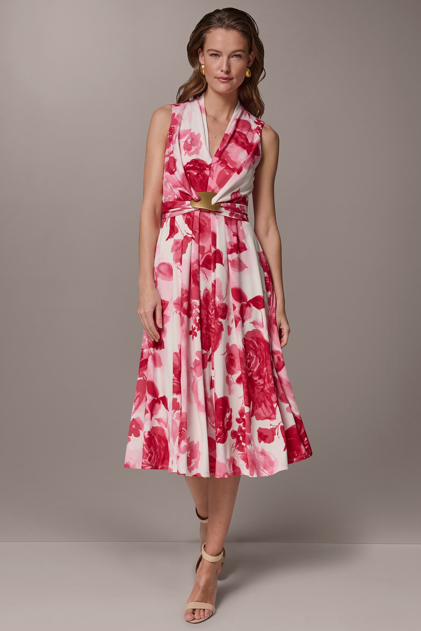 a line floral midi dress Donna Karan Wm Poly Dress - Pink - Size 4
