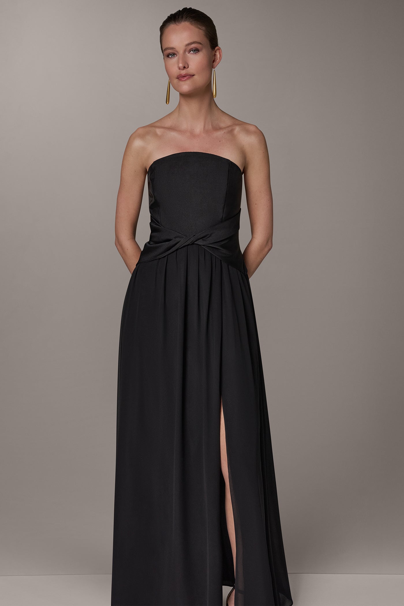 black strapless evening dress Mikado And Chiffon Strapless Twist Gown | Gown