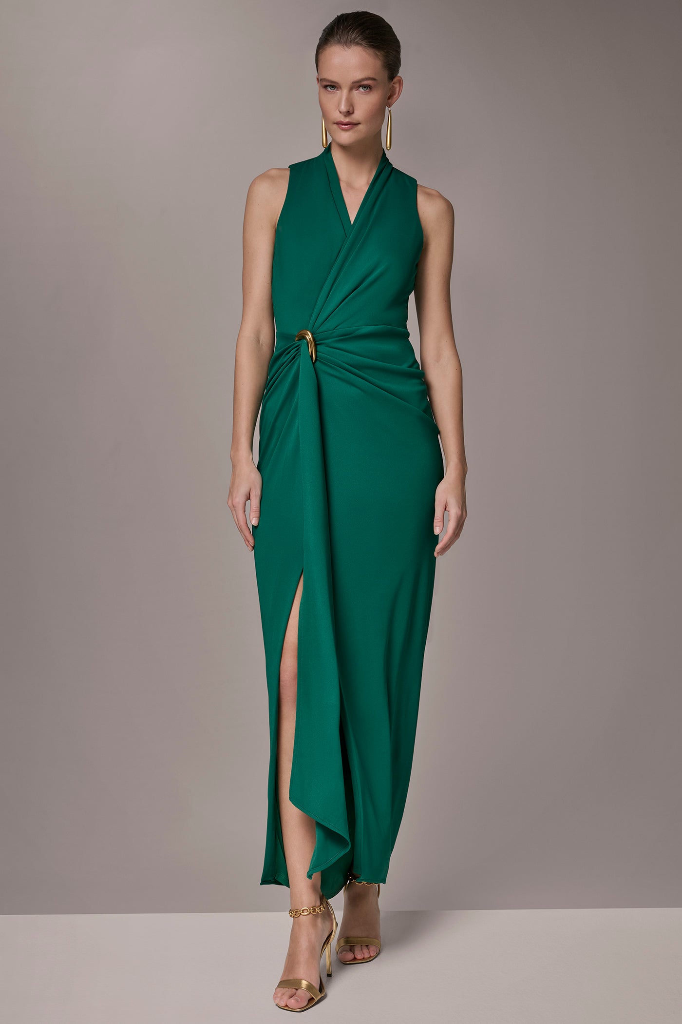 SLEEVELESS WRAP-EFFECT V-NECK GOWN | View 1 | Products
