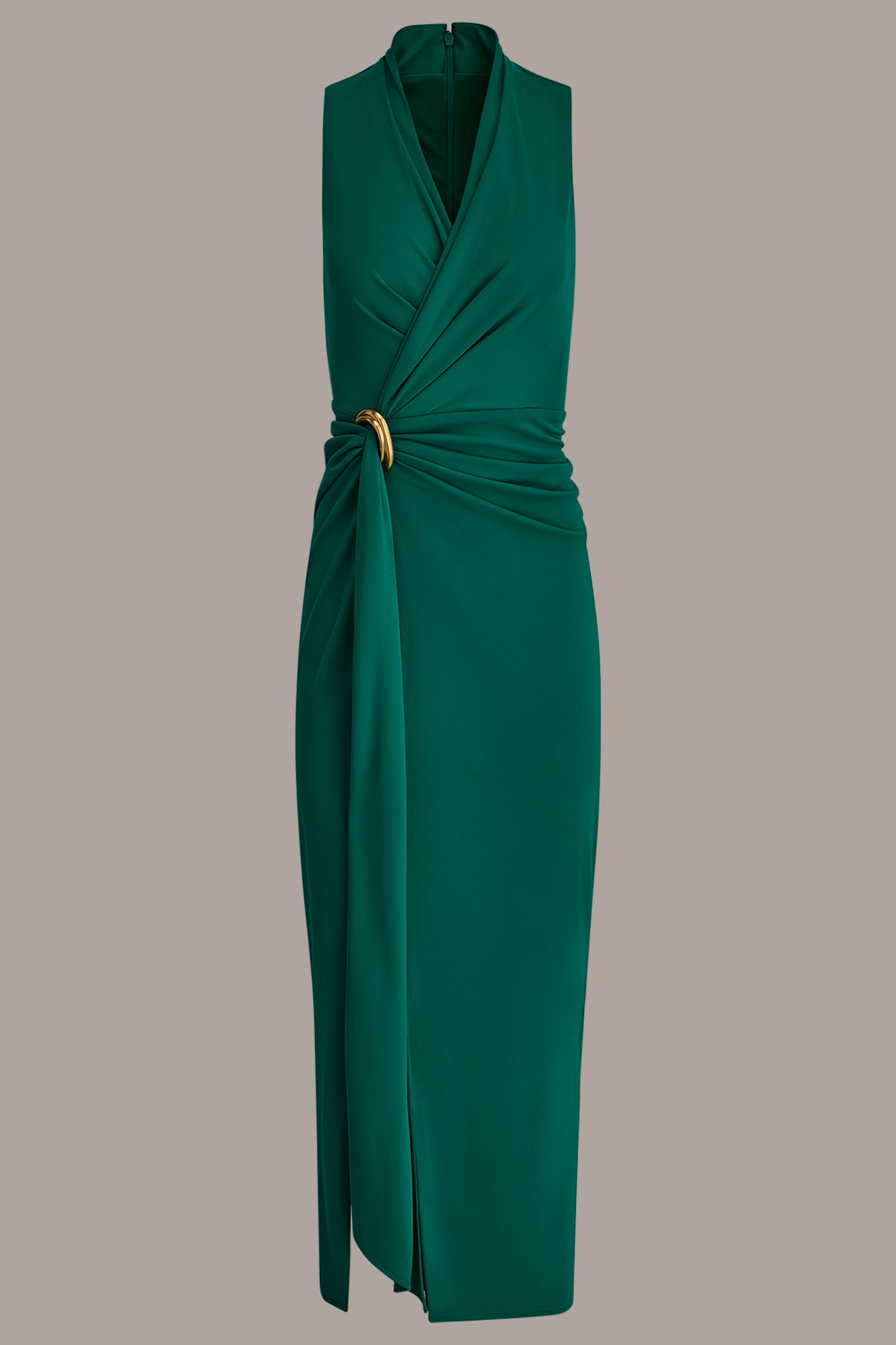 SLEEVELESS WRAP-EFFECT V-NECK GOWN VIEW 9