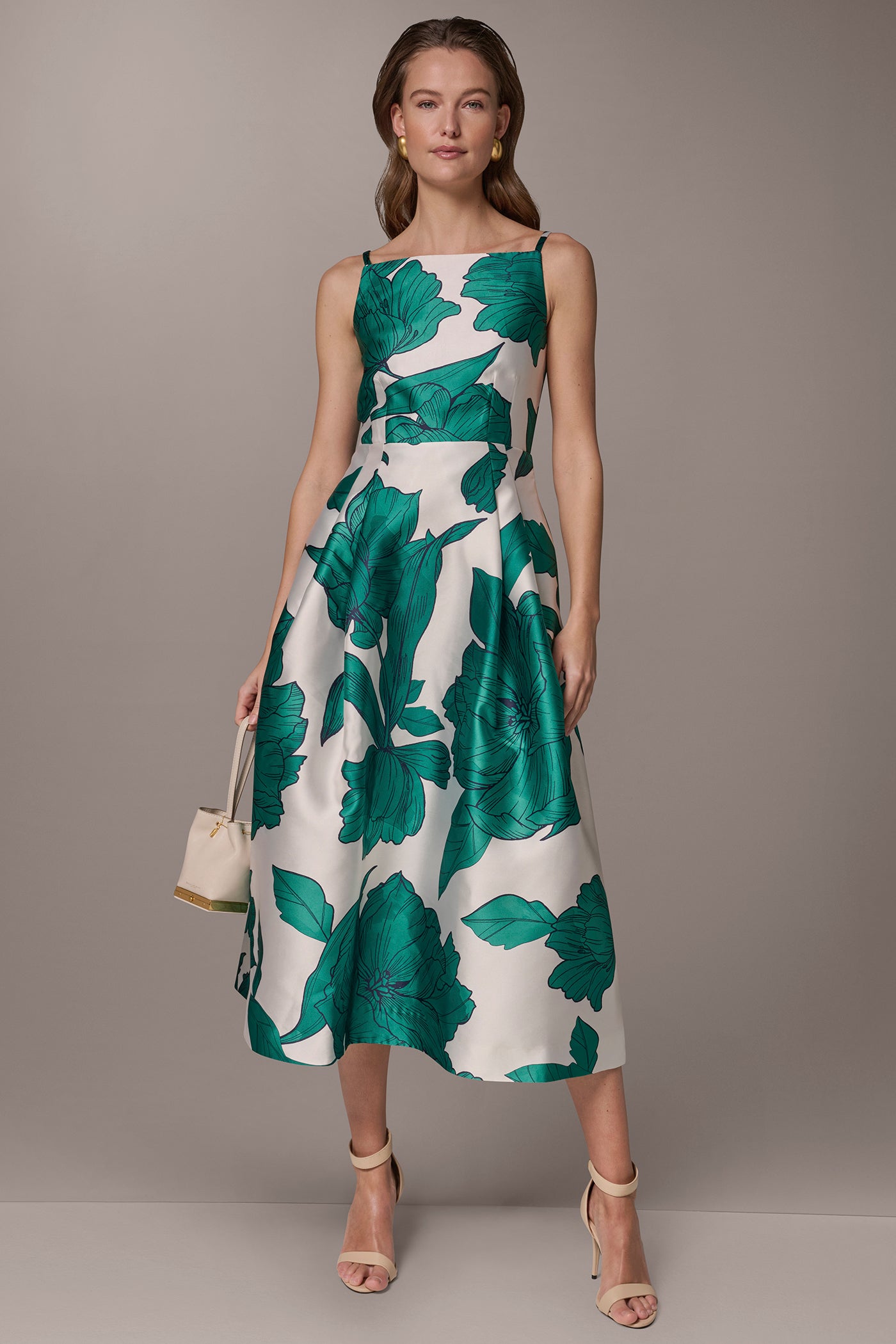 Donna Karan Women's Mikado Floral Midi Gown in Cream/Lawn Multi Donna Karan Women's Mikado Floral Midi Gown in Cream/Lawn Multi