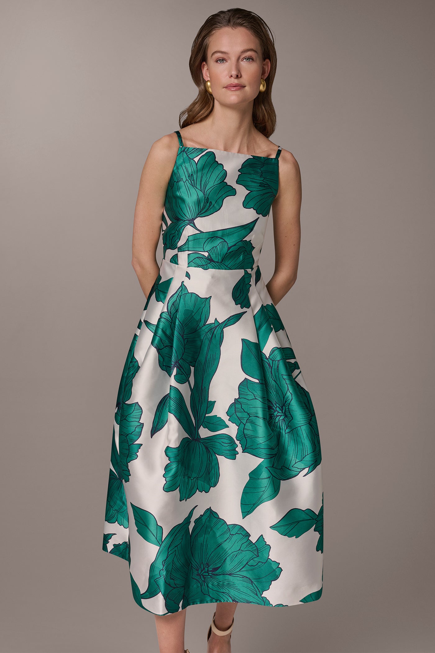 Mikado Floral Midi Gown | Fit and Flare | Donna Karan Mikado Floral Midi Gown | Fit and Flare | Donna Karan