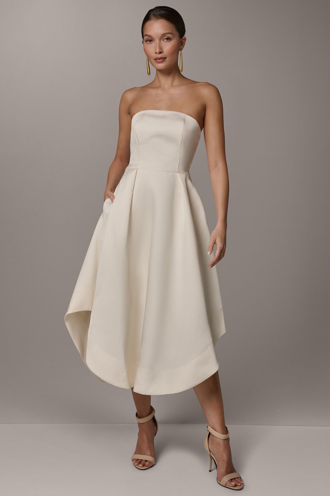 Donna Karan Women's Mikado Strapless Midi Gown in Cream Donna Karan Women's Mikado Strapless Midi Gown in Cream
