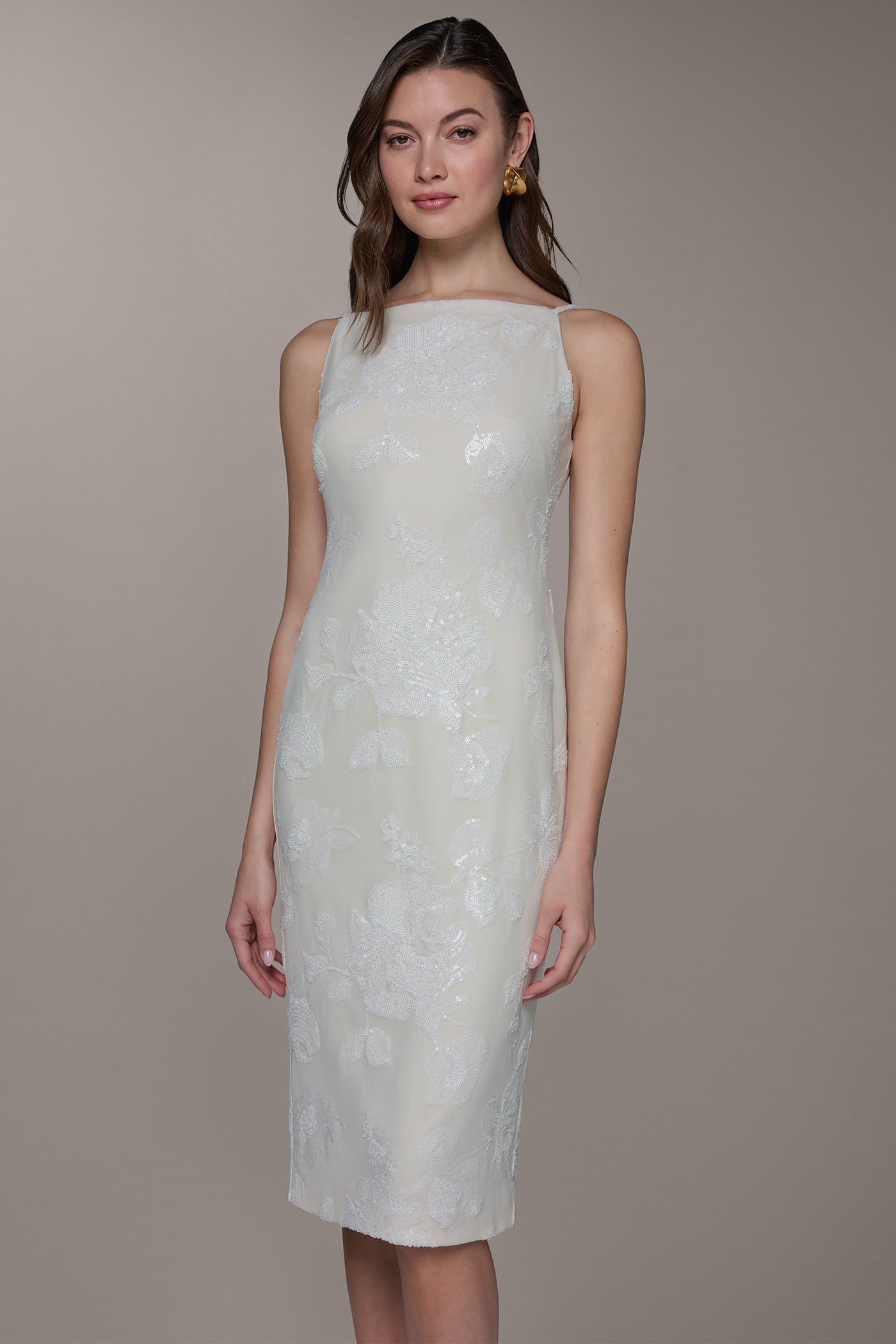 Donna Karan Women's Sleeveless Midi Dress with Lace Print - Cream