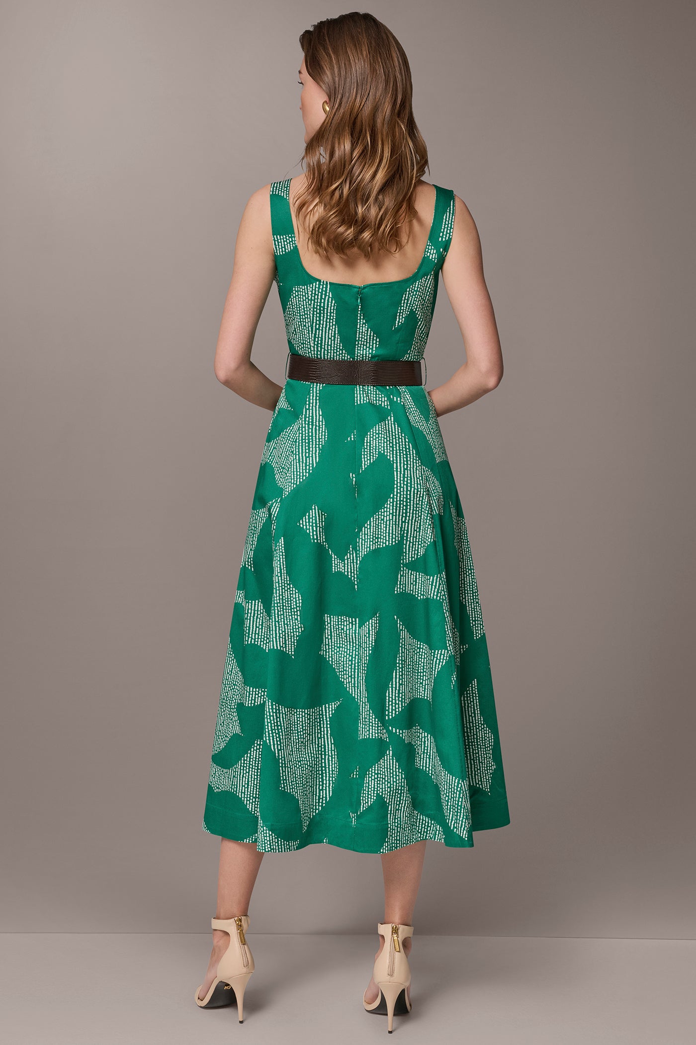 SQUARE NECK BELTED A LINE MIDI DRESS | View 2 | Products