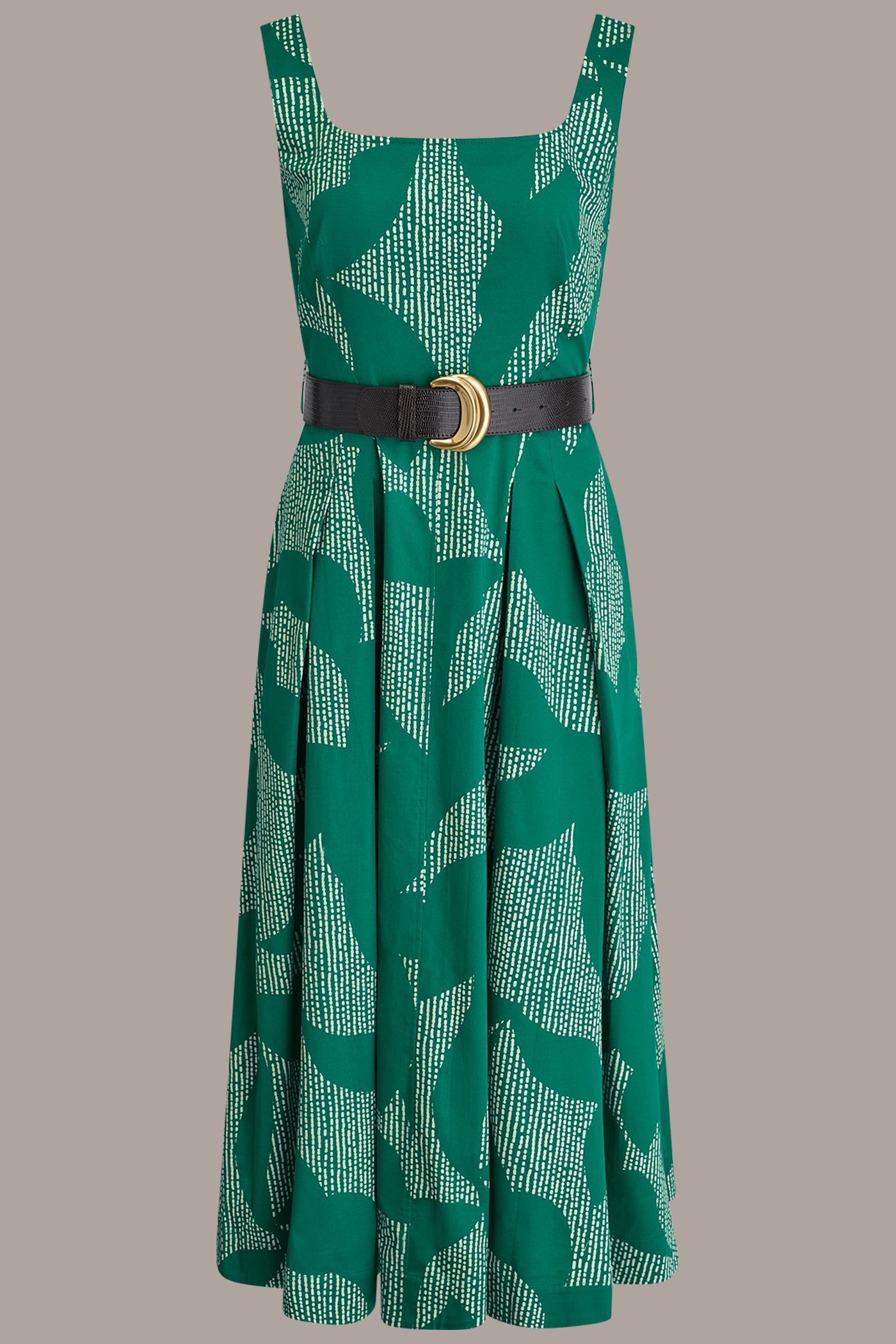 SQUARE NECK BELTED A LINE MIDI DRESS VIEW 7