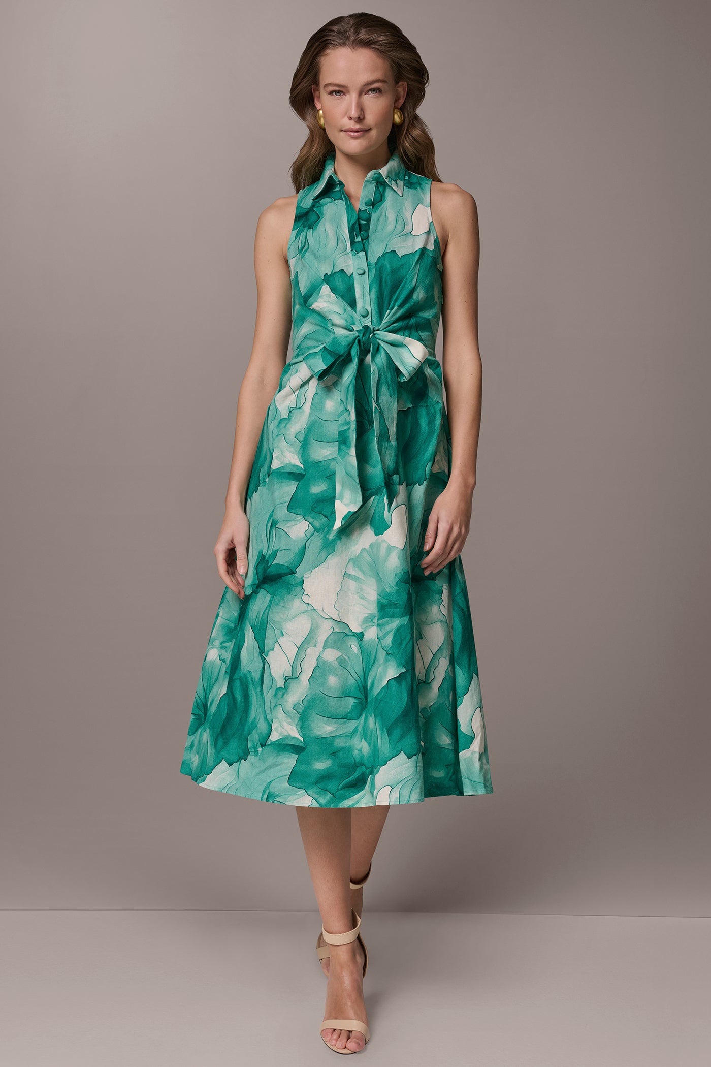 Donna Karan Women's Linen-Blend Floral Midi Shirt Dress in Lawn Multi Donna Karan Women's Linen-Blend Floral Midi Shirt Dress in Lawn Multi