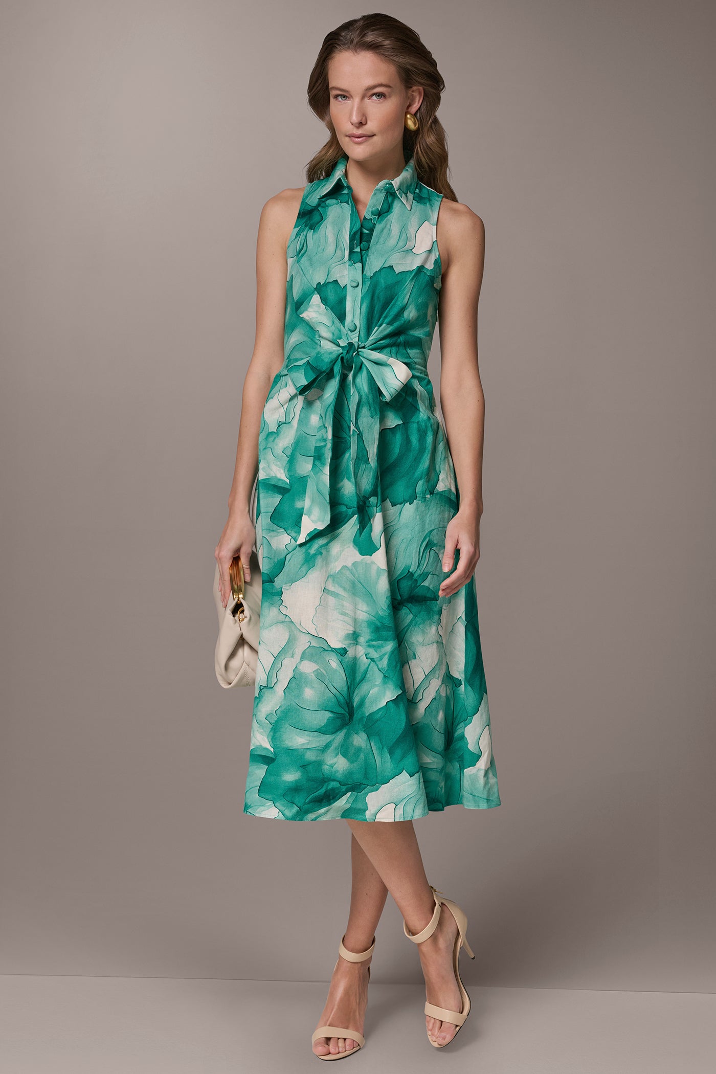 LINEN-BLEND FLORAL MIDI SHIRT DRESS | View 1 | Dresses & Jumpsuits