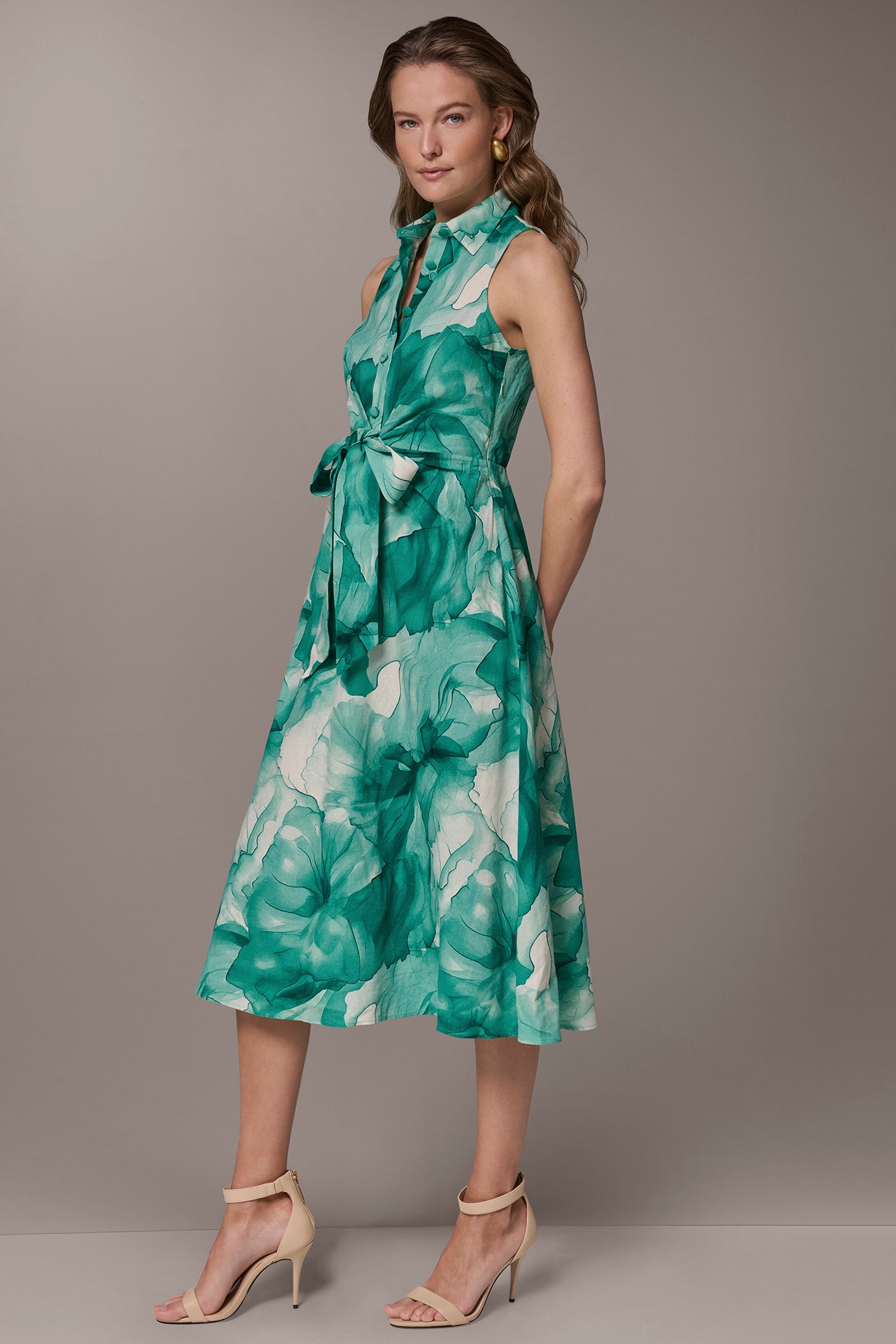 LINEN-BLEND FLORAL MIDI SHIRT DRESS VIEW 3 | Dresses & Jumpsuits