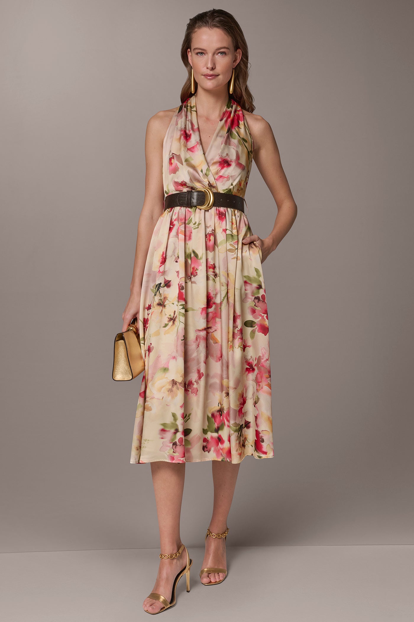 floral halter cocktail dress Anabelle Halter Neck Midi Dress