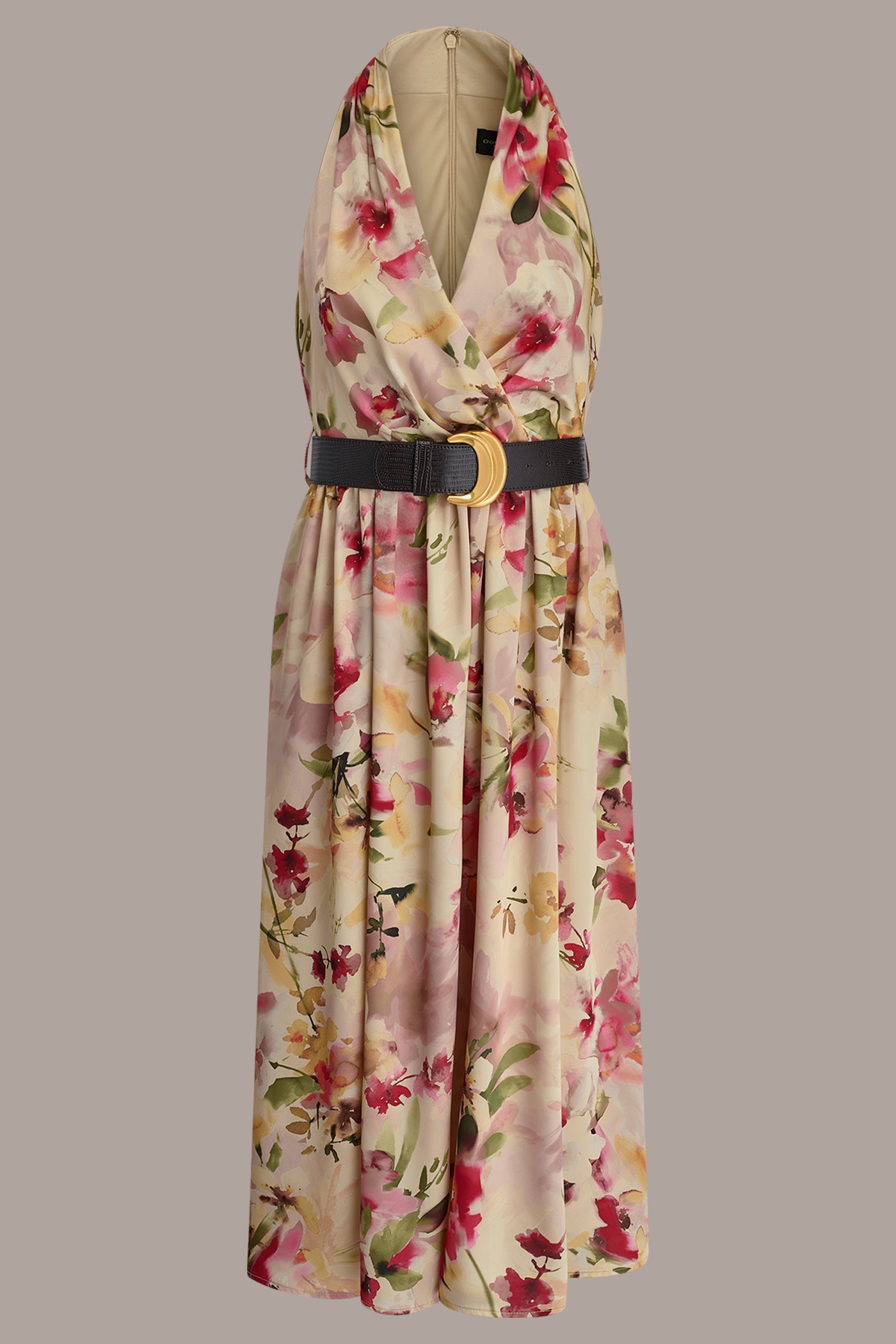 CHARMEUSE FLORAL WRAP-EFFECT MIDI HALTER DRESS VIEW 7 | New Dresses