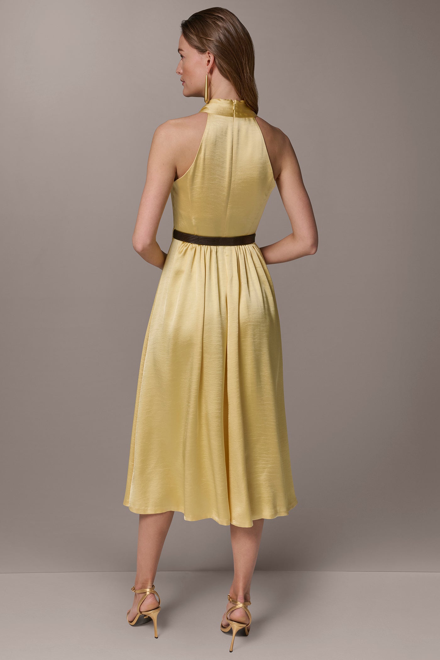 SATIN-JACQUARD WRAP-EFFECT MIDI HALTER DRESS | View 2 | All Products