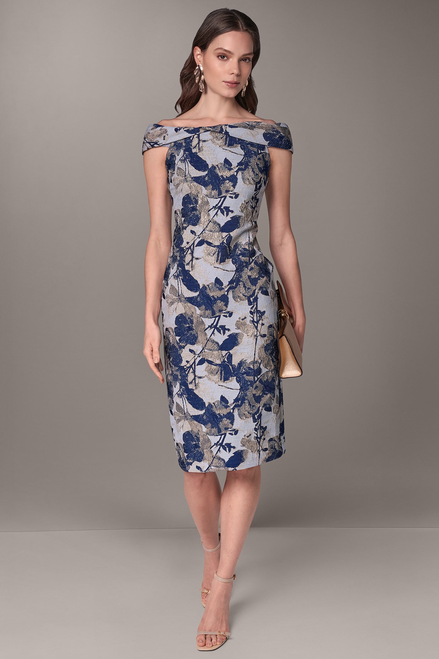OFF THE SHOULDER BROCADE SHEATH