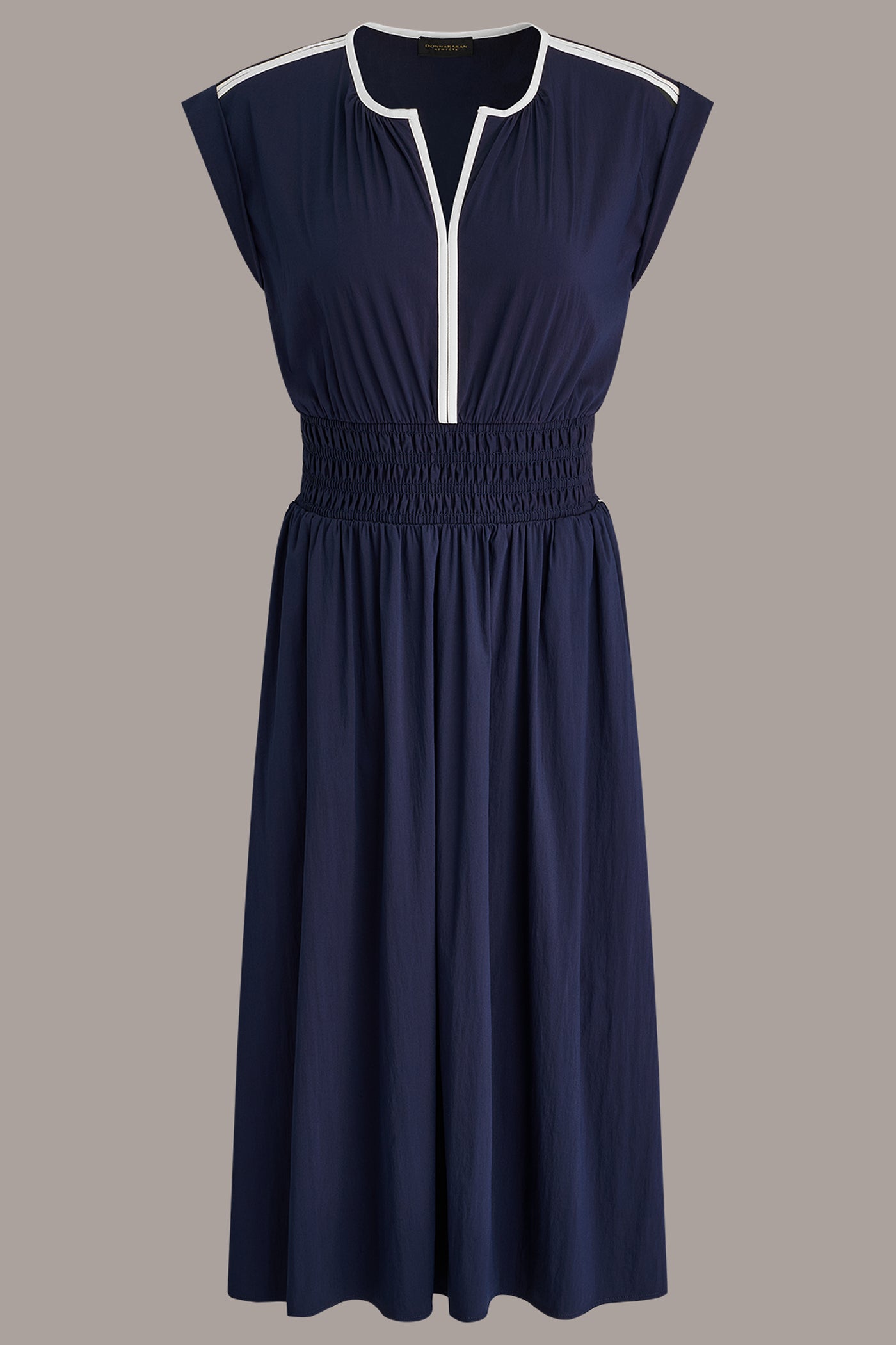 CAP-SLEEVE PIPED MIDI A-LINE DRESS VIEW 8