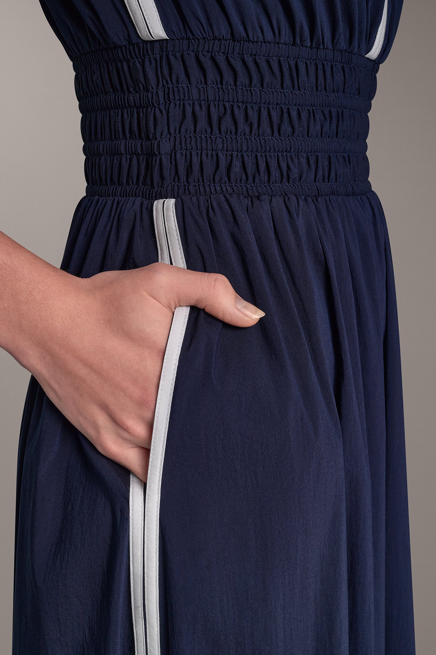 CAP-SLEEVE PIPED MIDI A-LINE DRESS VIEW 6
