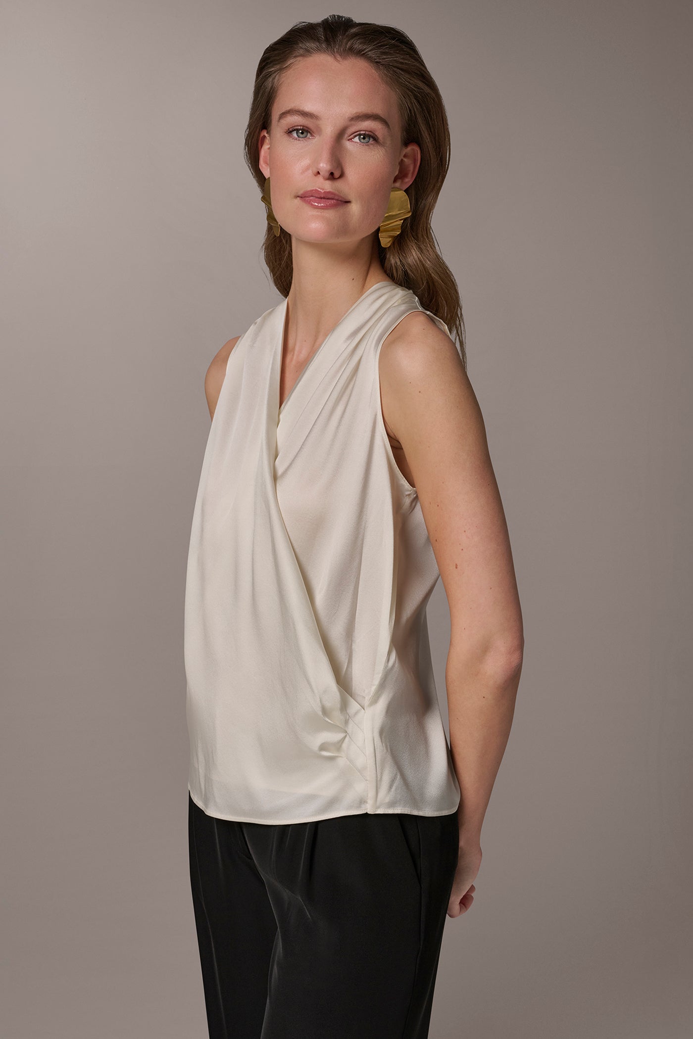 STRETCH-SILK WRAP-EFFECT BLOUSE | View 1 | Tops