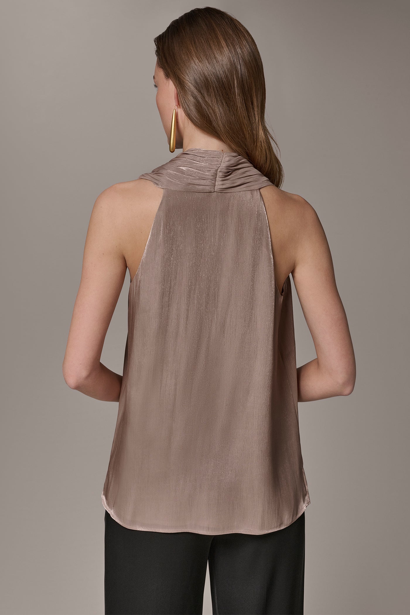 METALLIC ASYMMETRIC SCARF HALTER BLOUSE | View 2 | New clothing
