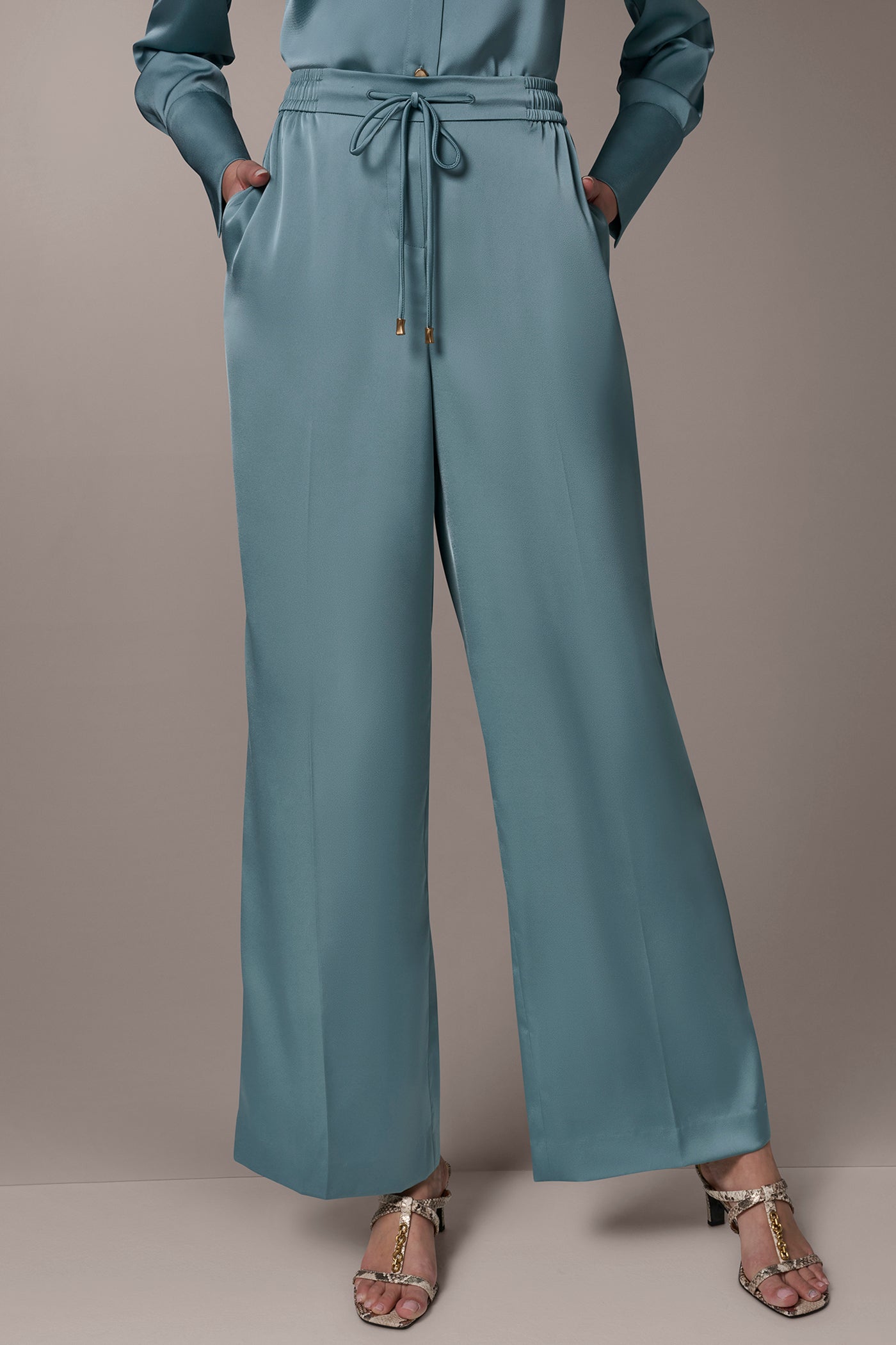 SATIN HIGH-RISE WIDE-LEG PANT | View 1 | Pants